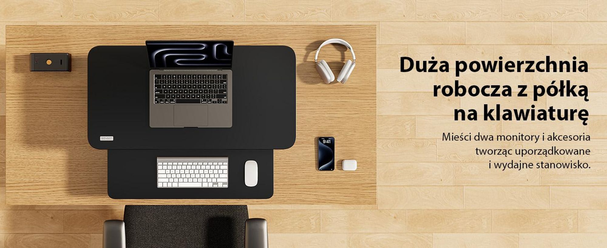 SENSE7 Desktop – konwerter, czarny, ergonomiczna nakładka na biurko, regulowana wysokość, stanowisko do pracy na stojąco i siedząco, 81 x 40 cm, biurko do pracy na stojąco, stojak na monitor, PC