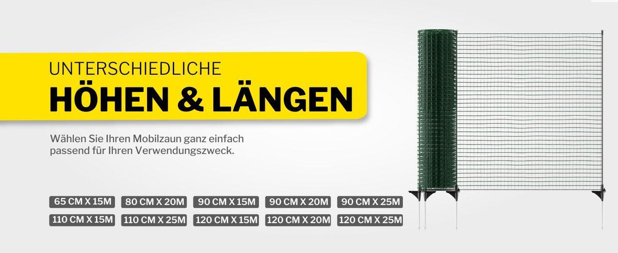horizont Begrenzungszaun FIX 20 m x 80 cm – mobiler Zaun für Garten, Camping und Kleintiere