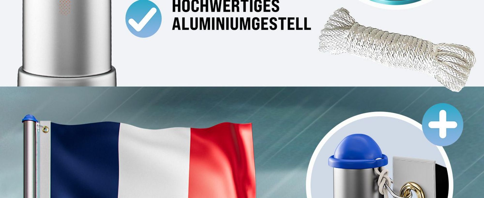 MONZANA® Fahnenmast 6,5m Seilzug Bodenhülse inkl. Spanien Flagge Spanische Nationalflagge Fahne höhenverstellbar Flaggenmast Aluminium Teleskop Fahnenstange