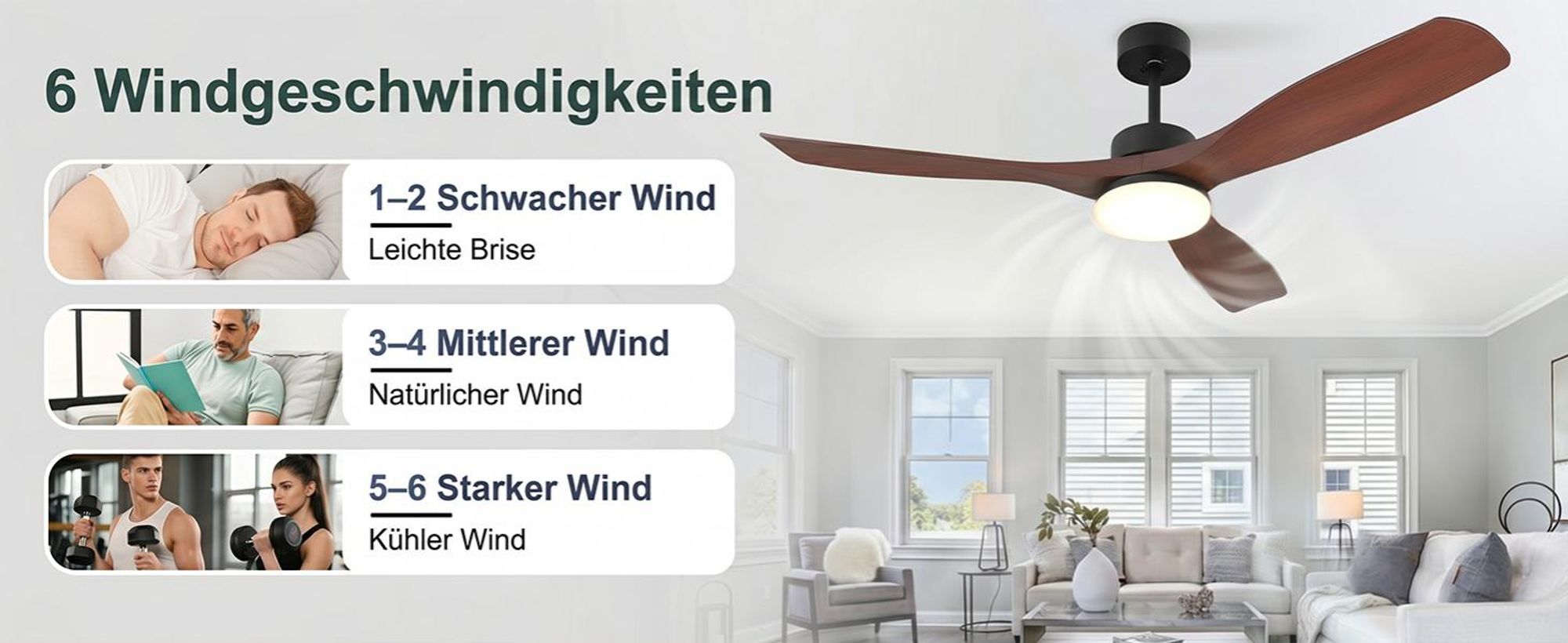 132cm Deckenventilator mit Beleuchtung und Fernbedienung DC Motor Einstellbare Farbtemperatur Dimmbar 6 Stufen APP-Steuerung
