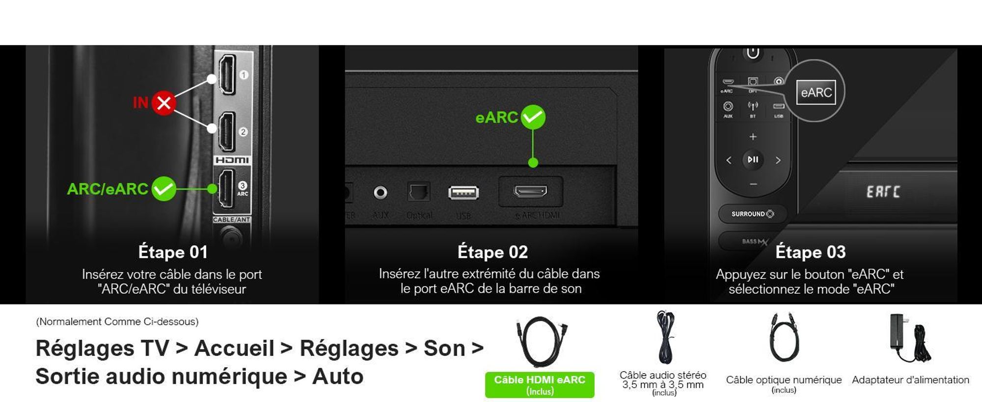 Barre de son ULTIMEA 5.1 avec Dolby Atmos, 3D Surround Sound System avec subwoofer, 2 haut-parleurs arrière, barre de son Bluetooth 5.3 avec basses réglables
