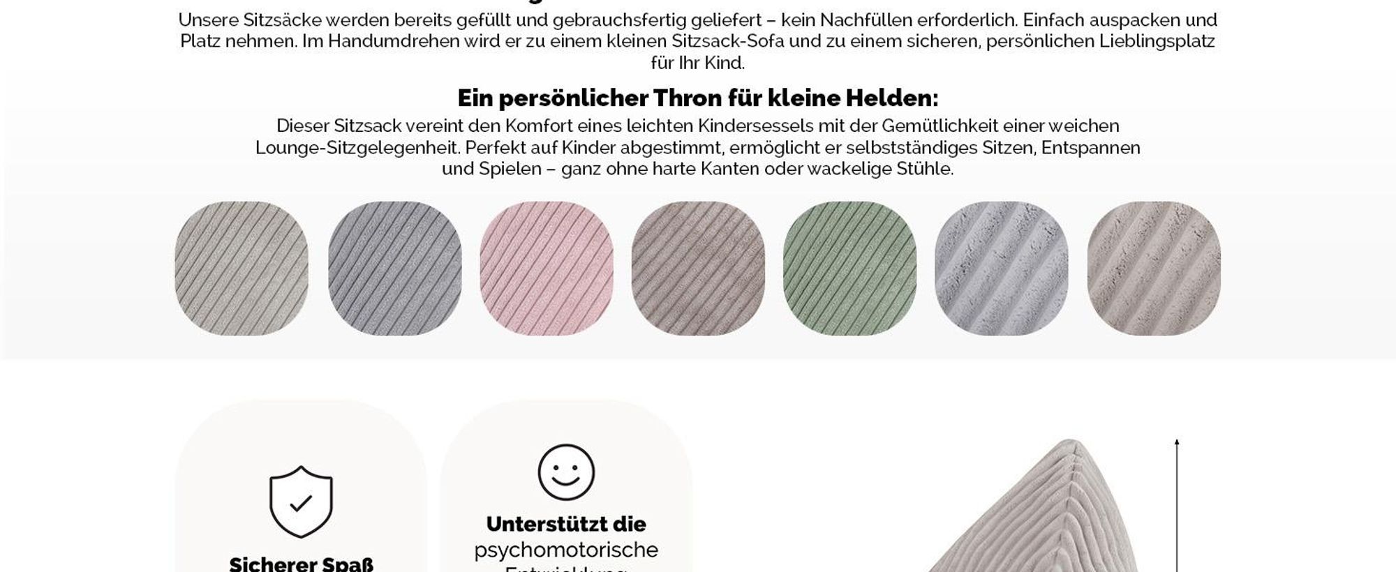 MISIOO Kinder Sitzsack Premium - Ergonomischer - Ab 12 Monaten - Bequeme Sitzsäcke fürs Kinderzimmer - Sitzsack mit Leichter Styroporfüllung