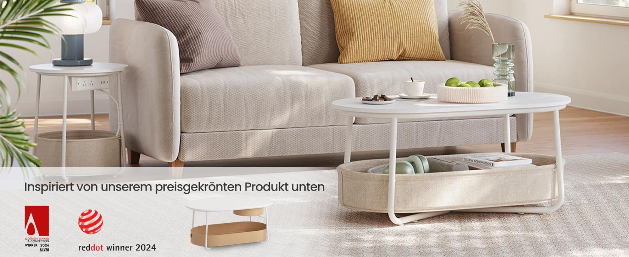 VASAGLE Couchtisch, Beistelltisch, moderner mit Stoffkorb, Wohnzimmer