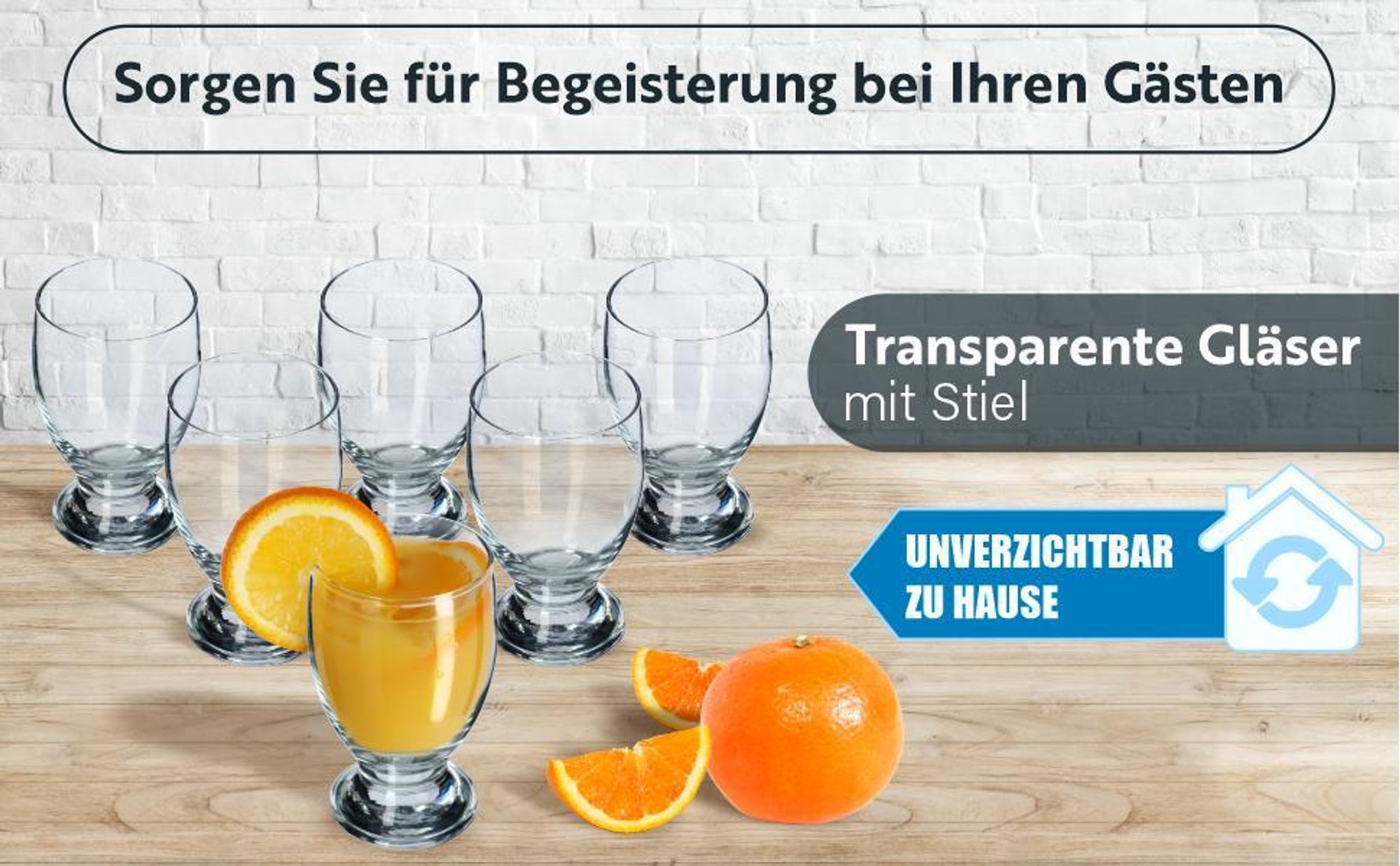 KADAX Wassergläser transparente mit Stiel "Vigana", Saftgläser mit dicken Wänden, 6er Set, 250ml