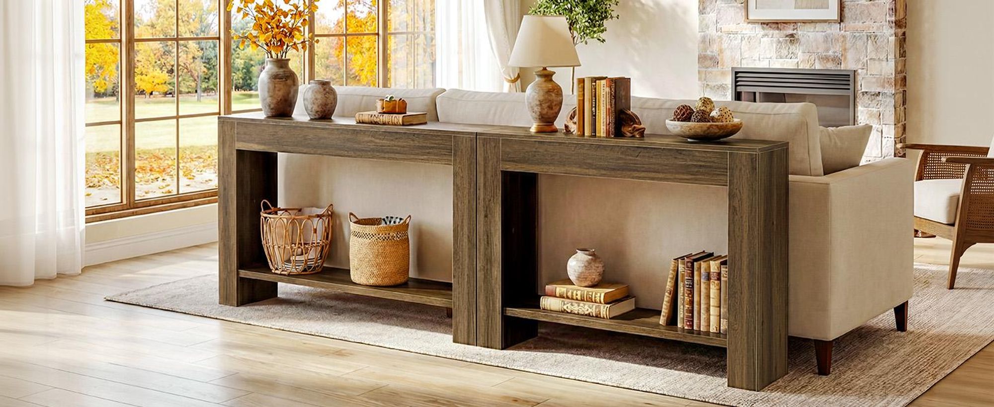 Tribesigns 105 cm Konsolentisch im Landhausstil, 2-stufiger Flurtisch mit Stauraum, schmaler Sofatisch für hinter dem Sofa im Wohnzimmer, Flur