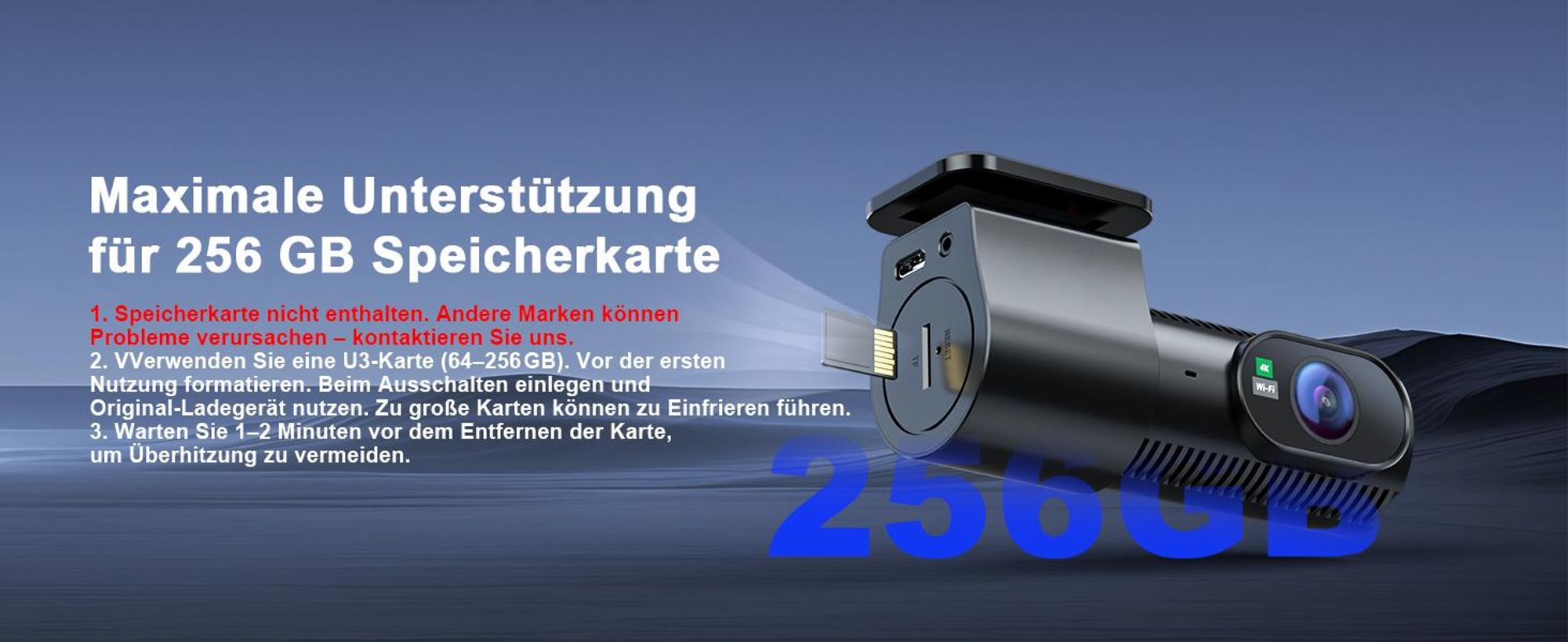 dashcam auto vorne und hinten 4K+1080P, Wi-Fi/APP Mini Dual Auto Kamera, 64GB,Parküberwachung, 170°Weitwinkel