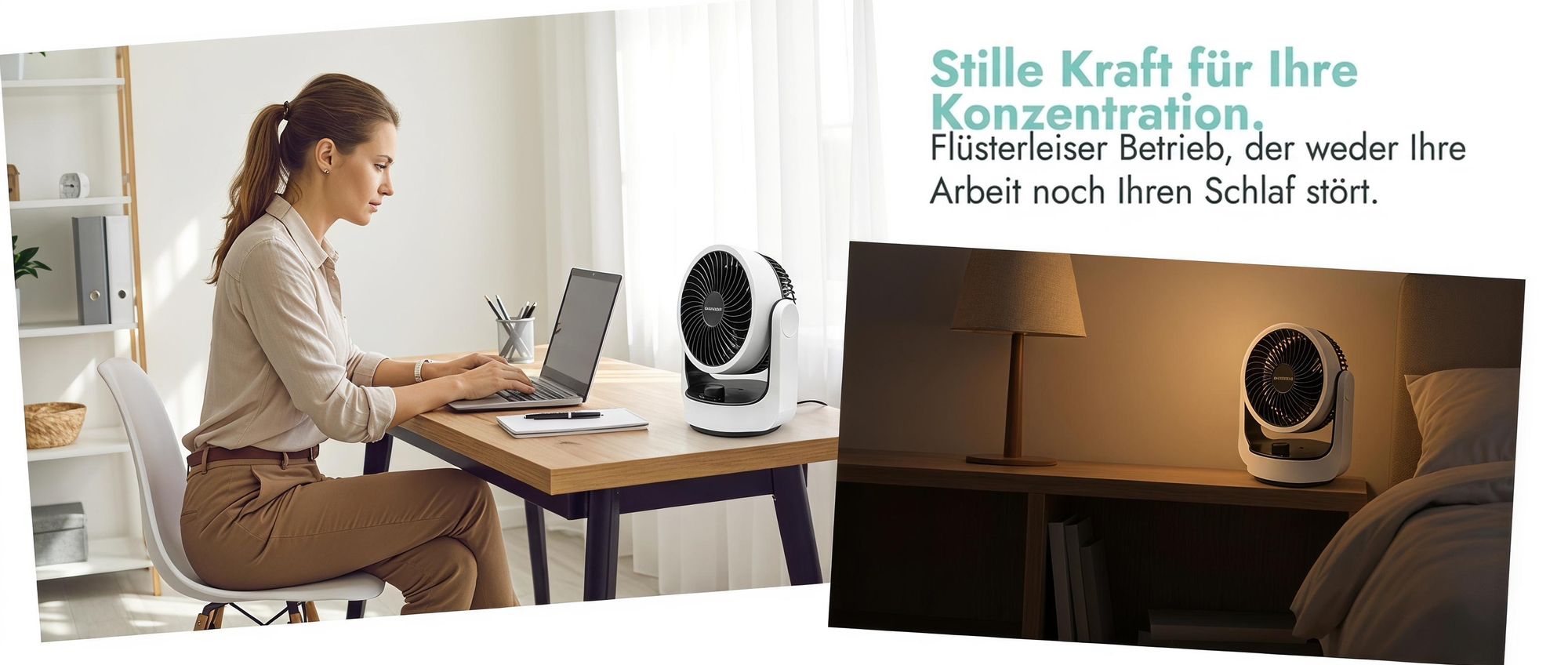 Tischventilator Leise Oszillierend 120°, Flüsterleiser 32 dB Ventilator mit 3 Stufen, Leistungsstarker Luftumwä, Ideal für Schreibtisch & kleine Räume