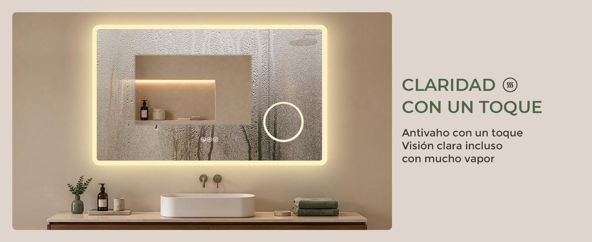 S'AFIELINA Espejo baño LED con Bluetooth 5.3, 120 × 60 cm, Espejo de aumento 3×, antivaho, 3 colores, regulable, táctil & memoria