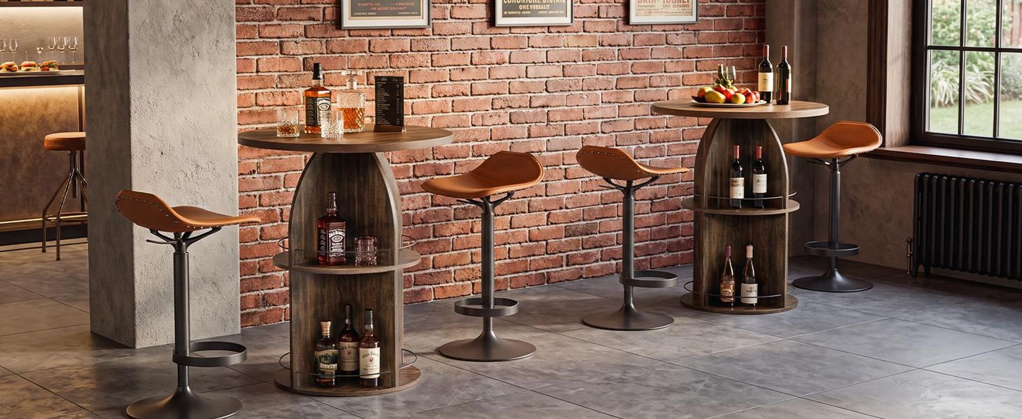 Tribesigns dreistöckiger runder Bartisch, 95 cm hoch, rustikaler Bistrotisch mit offenen Ablagefächern, Stehtisch Holz für Hausbar, Küche, Braun