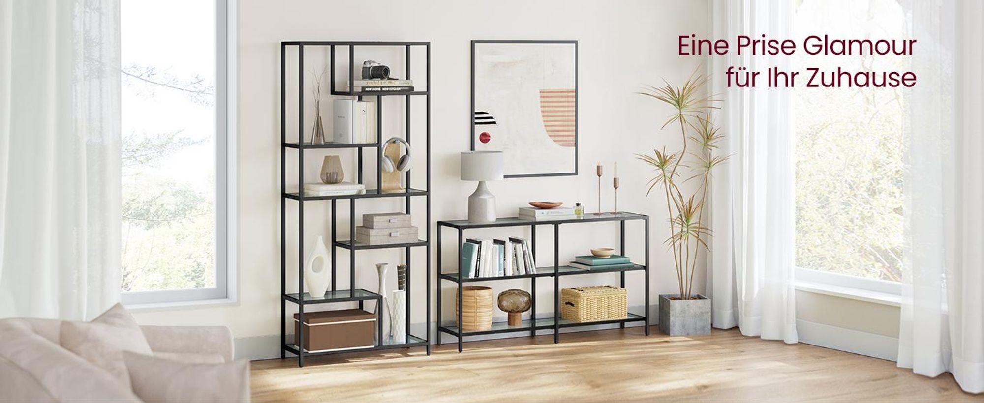 VASAGLE Bücherregal, Regal mit 7 Ablagen, Standregal, Ablagen aus Hartglas