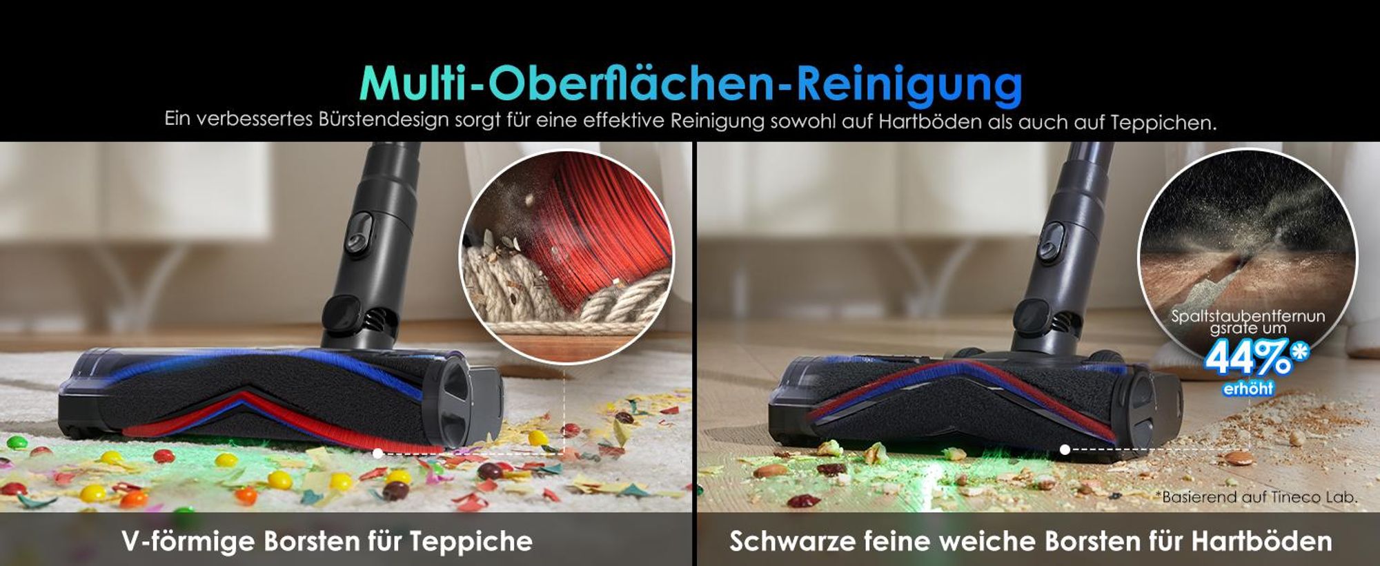 Tineco PURE ONE S70 Akku Staubsauger, 200 AW, LED, 3DSense Pro Reinigungssystem, 95 Min. 6-stufiges Filter, ZeroTangle-Bürste, Handstaubsauger