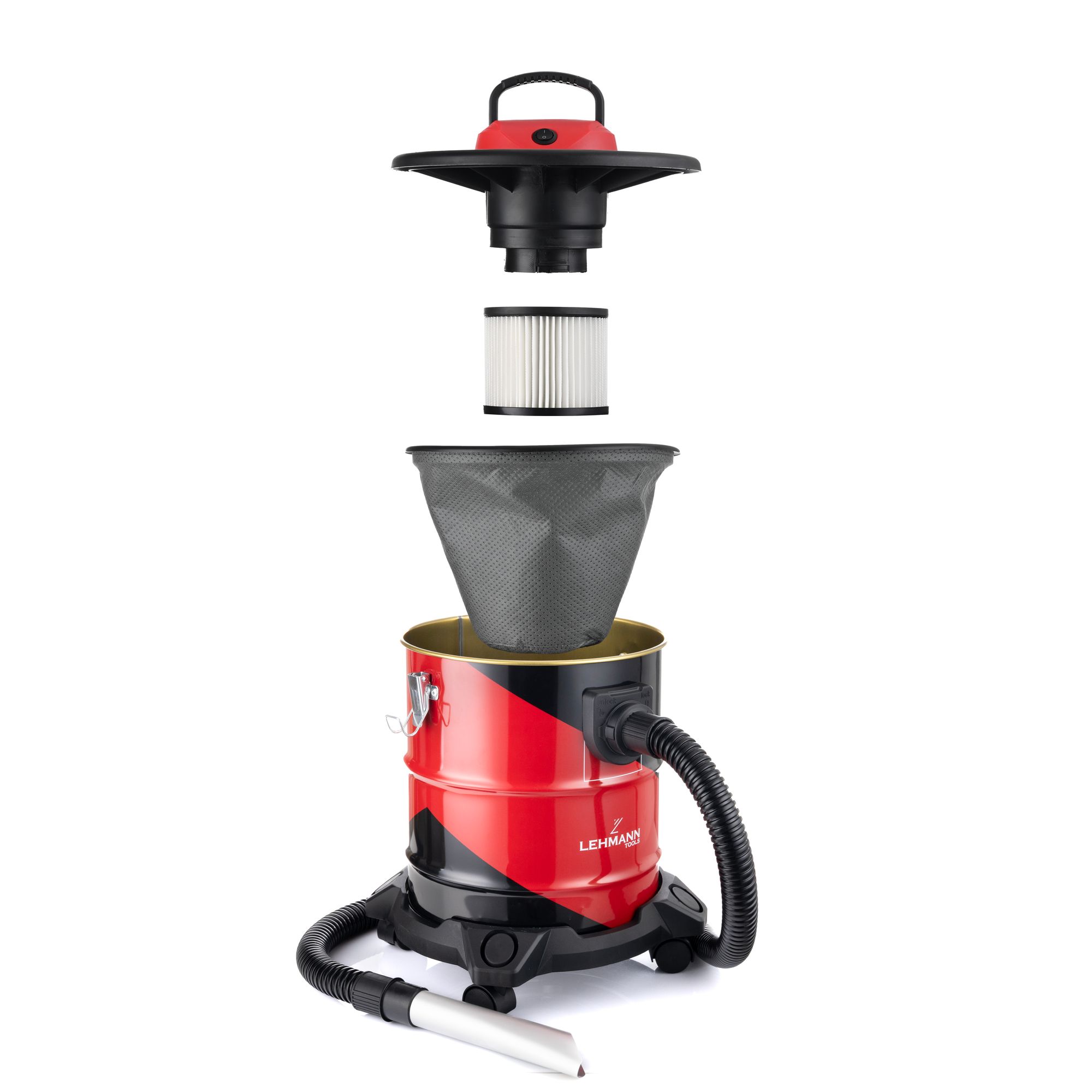 Odkurzacz przemysłowy Lehman Haddo Premium do popiołu, gipsu, gruzu, kominka, 1200-2000W, Turbo, 20l, bezworkowy, HEPA, bogaty zestaw