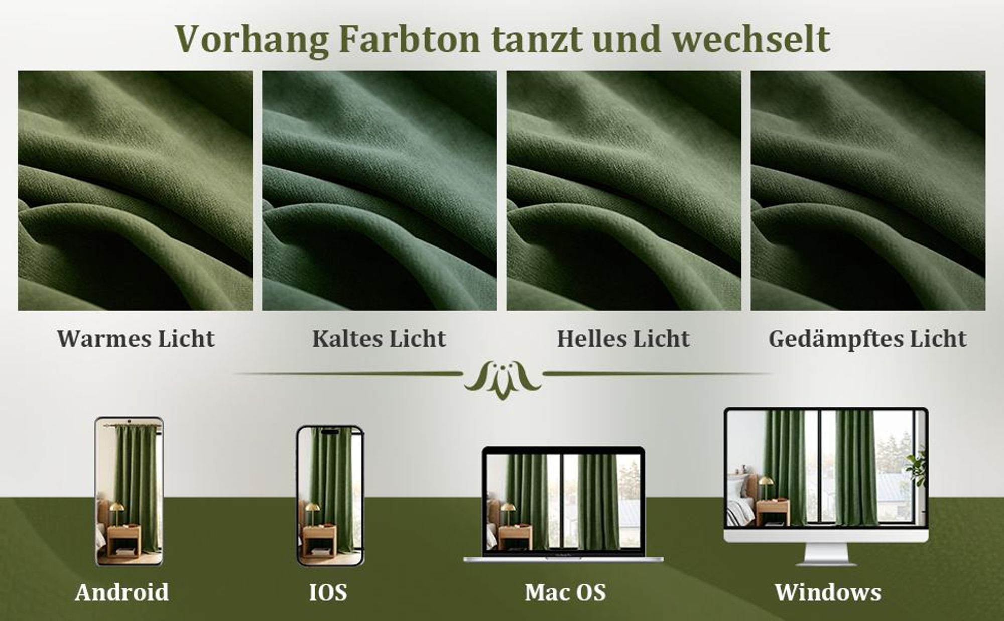 Chenille Vorhänge Grün 2er Set Blickdicht 98% - 510GSM Thermovorhang mit Multifunktionsband Kräuselband 132x214cm Verdunkelung Samtvorhänge für Wohnzimmer Schlafzimmer