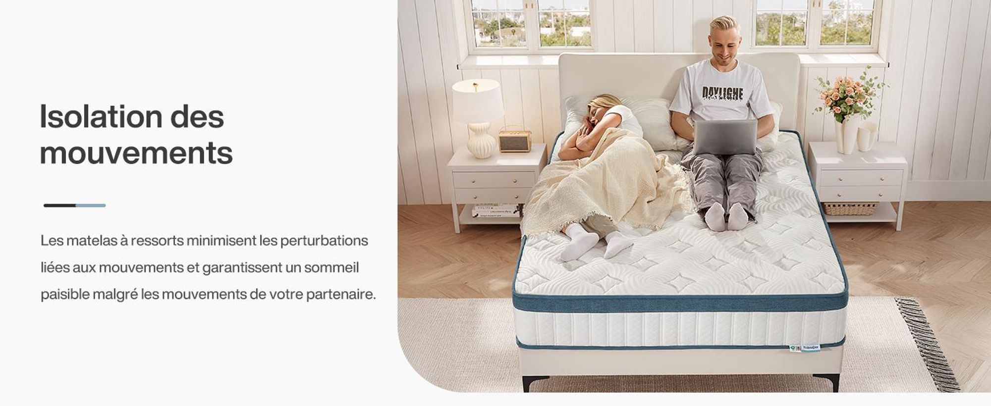 Matelas Tribesigns 180 x 200 cm, hauteur 22 cm, matelas à ressorts ensachés 7 zones H3 moyen, matelas orthopédique à ressorts avec housse Lyocell respirante