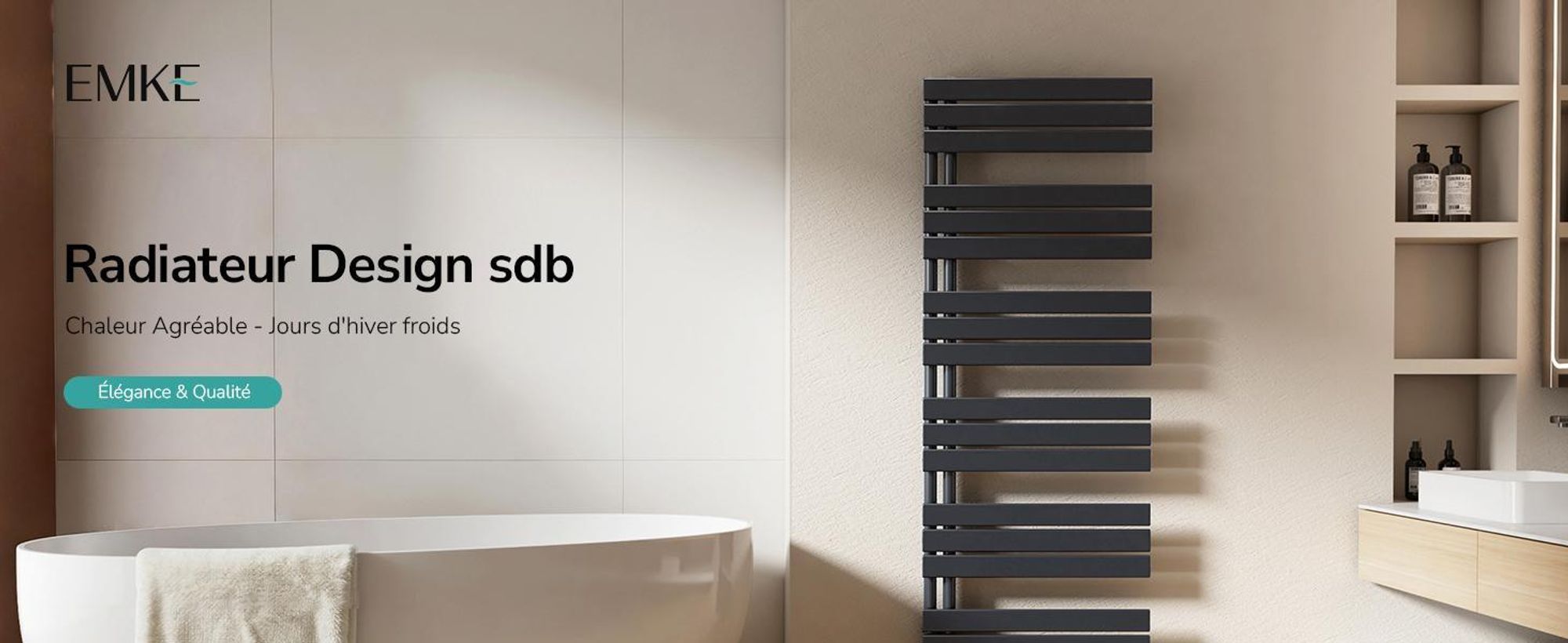 EMKE Sèche-serviettes Radiateur de salle de bains Radiateur à panneaux Raccordement latéral Montage mural Eau chaude 1041 x 600 mm Anthracite sans thermoplongeur