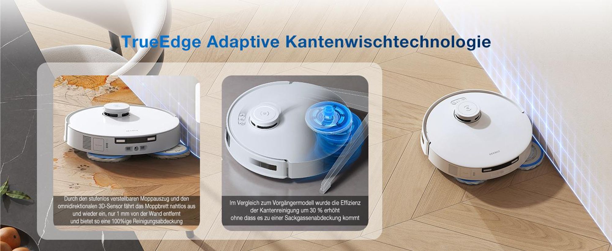ECOVACS Saugroboter DEEBOT T30C PRO Omni Gen 2, Staubsauger Roboter mit Wischfunktion, 70°C Heißwasser-Moppwäsche, 15400Pa Wischroboter Weiß