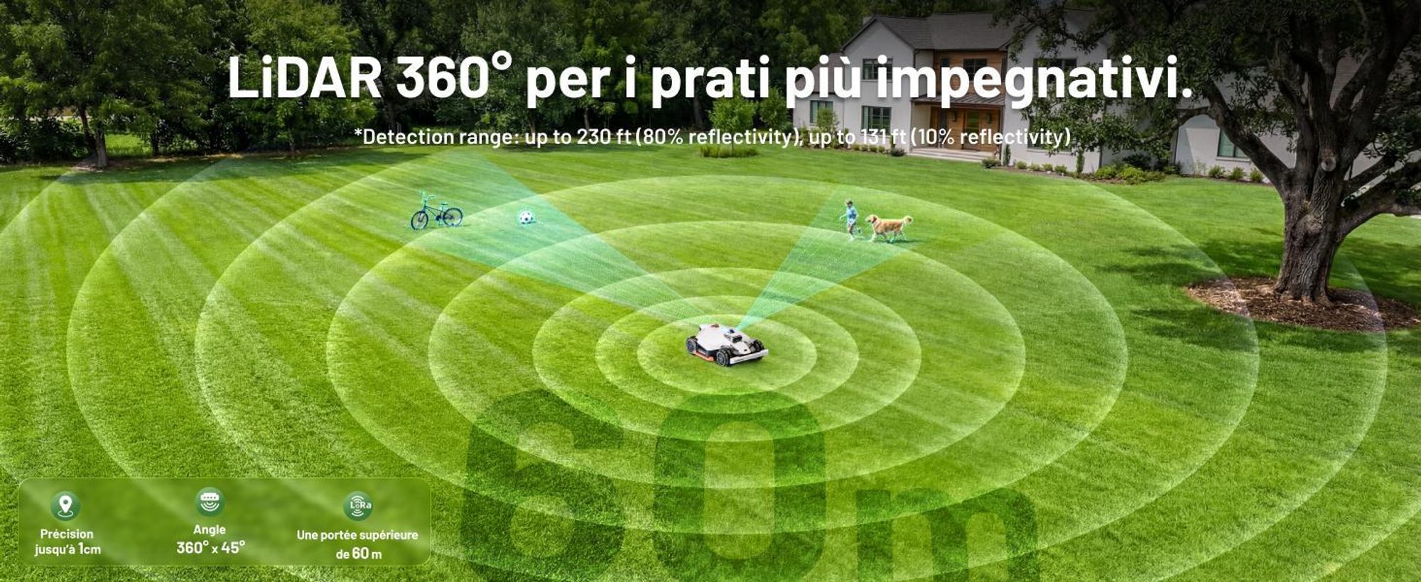 Tondeuse robot Mammotion LUBA 3 AWD 1500 sans fil périphérique, jusqu'à 1500m², LiDAR 360° + double caméra vision IA, pente 80%, Module 4G, app