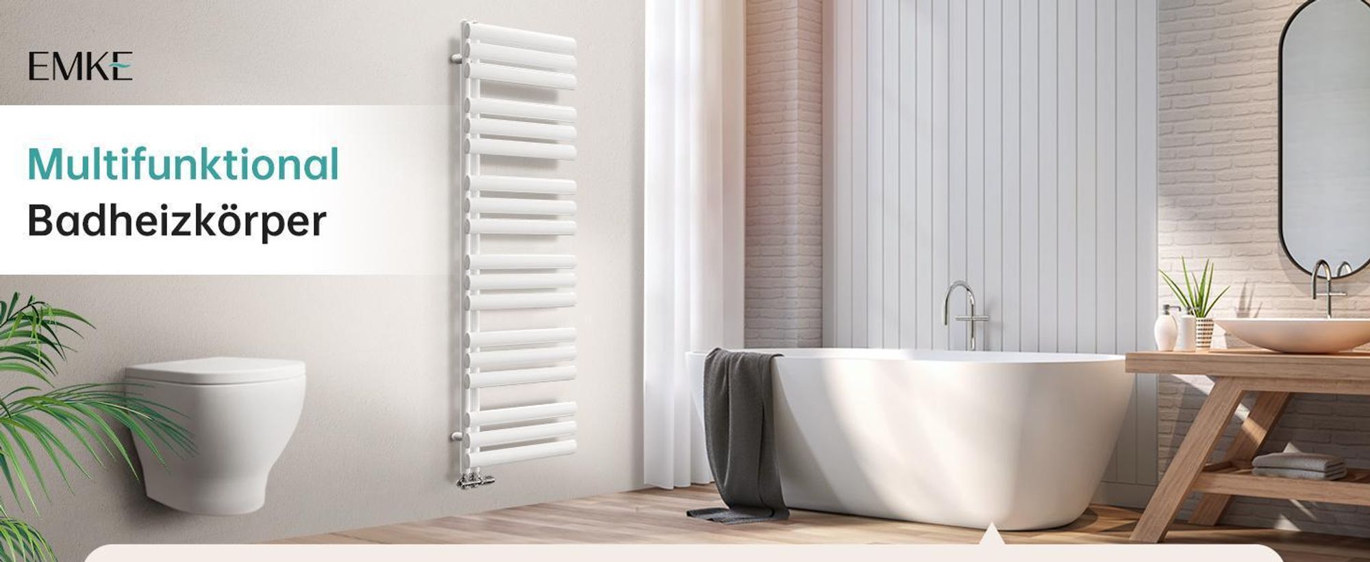 EMKE Badheizkörper Rohrheizkörper Oval Röhren Badheizkörper Handtuchwärmer Vertikal Seitenanschluss für Wasser Weiß 174×60cm 782W ohne Heizstab