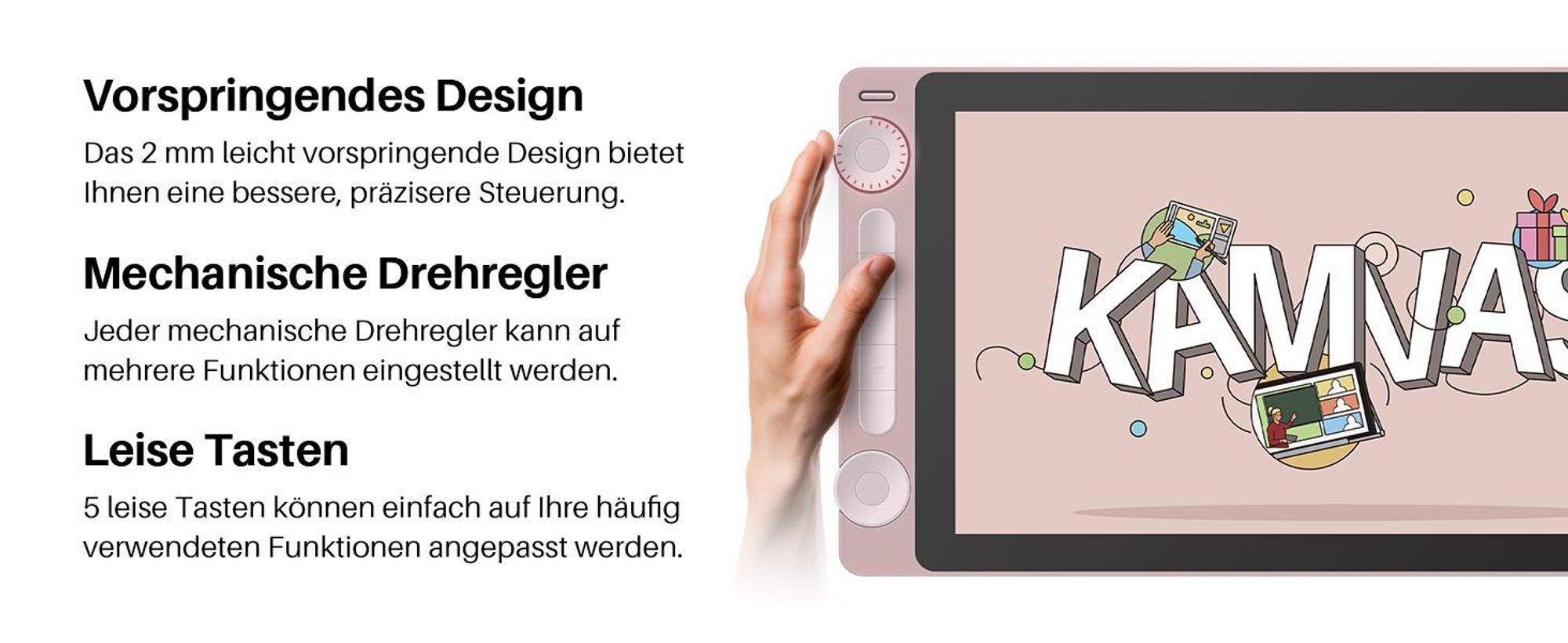 HUION Kamvas 13 (Gen 3) Grafiktablett mit Display, 13,3-Zoll-Zeichenmonitor aus Canvas-Glas, 99 % sRGB-Abdeckung, neues PenTech 4.0, 16384 Stiftdruck