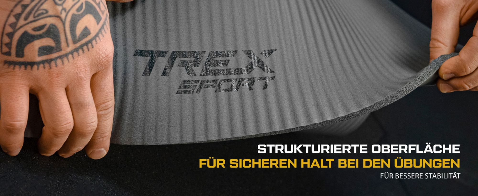 TREX SPORT Gymnastikmatte Fitnessmatte TX-018NGM | Yogamatte Pilates 180×60×1cm | Trainingsmatte rutschfest, wasserdicht, Tragegurt | Sportmatte grau
