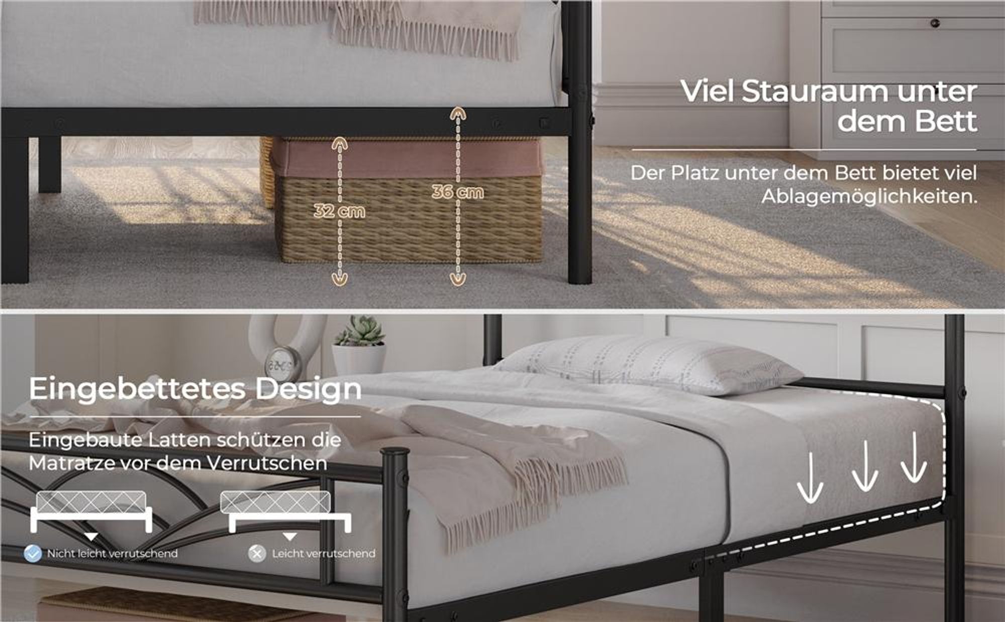 Yaheetech Metallbett Bettgestell 90 x 200 cm, Bettrahmen mit Wolkenmuster Kopfteil, Schwarz