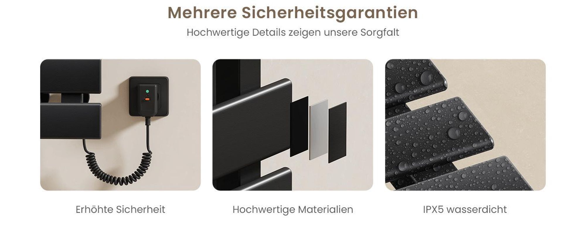 EMKE Handtuchwärmer elektrisch Intelligente Badheizkörper, 1000X500mm 320W Recht Anschluss Handtuchheizkörper Wifi APP Steurung Touch LCD Timer 1-9H, IPX5 Schwarz