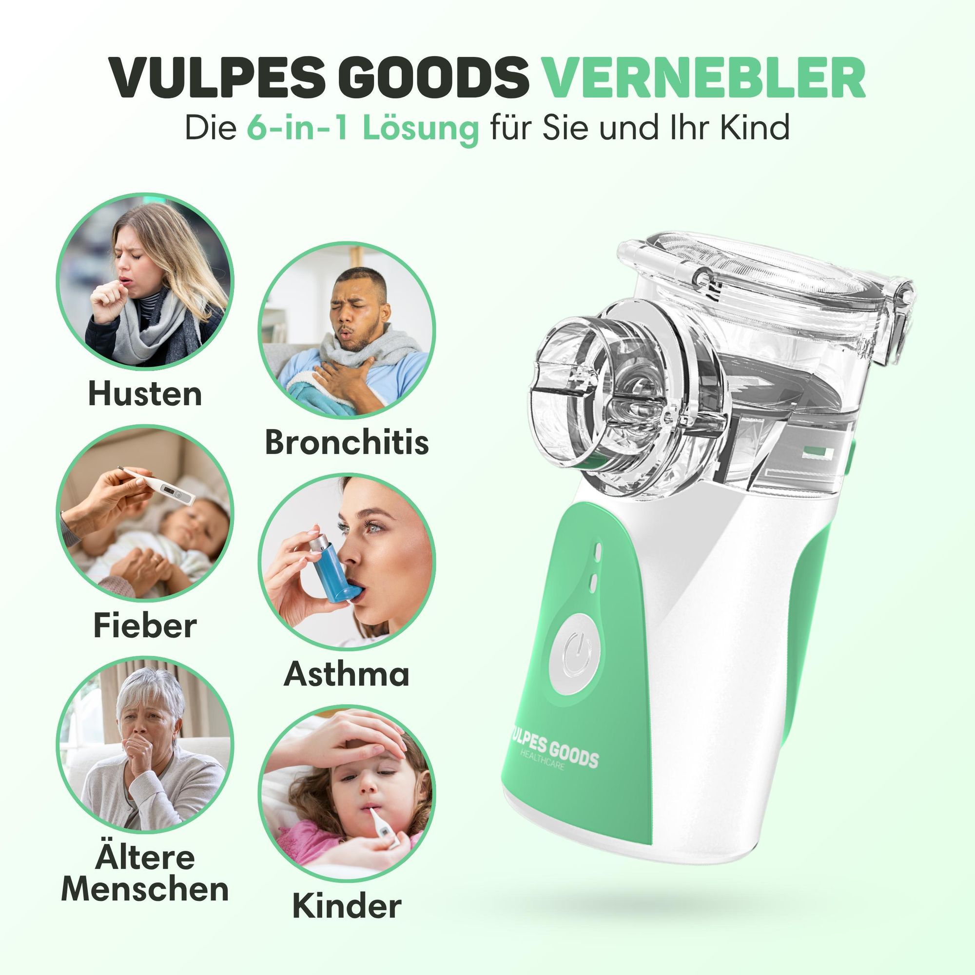 Vulpes Goods Elektryczny inhalator | Poręczne inhalatory dla dorosłych i dzieci | Przenośny inhalator z nebulizatorem W zestawie 3 ustniki i torba pod