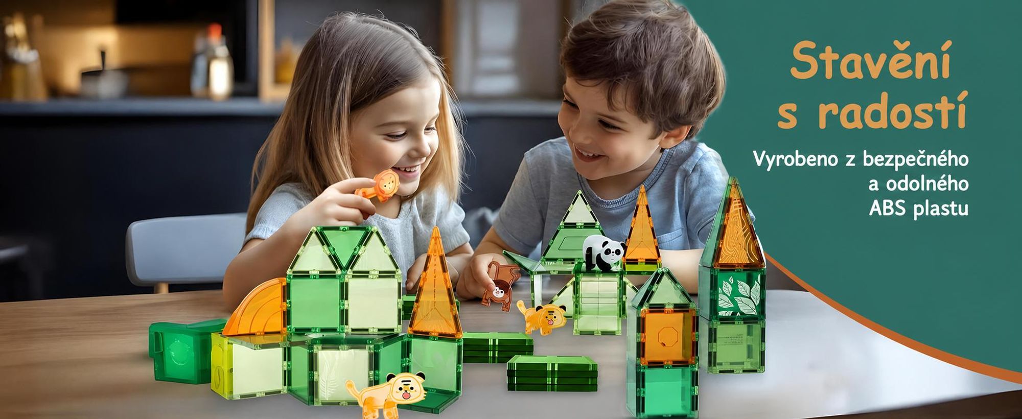Olvy Magnetické stavební bloky 110 ks, Montessori hračky, magnetické dlaždice Děti -magnetické stavební bloky -magnetické stavební hračky džungle, Magna