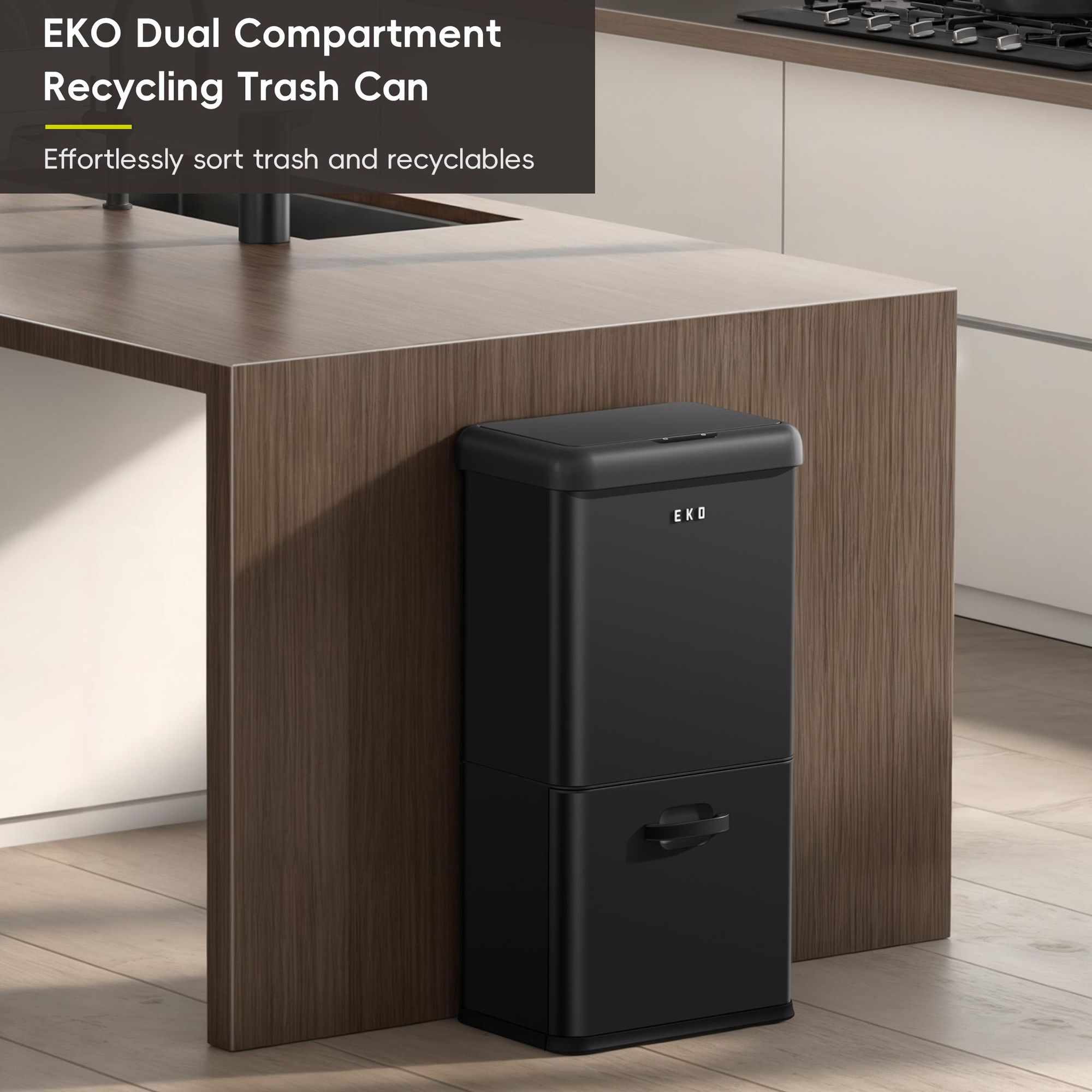 EKO - Vintage Sensor Abfaleimer 32+18 Liter - Powdercoated Steel ABS  - Matt Schwarz
