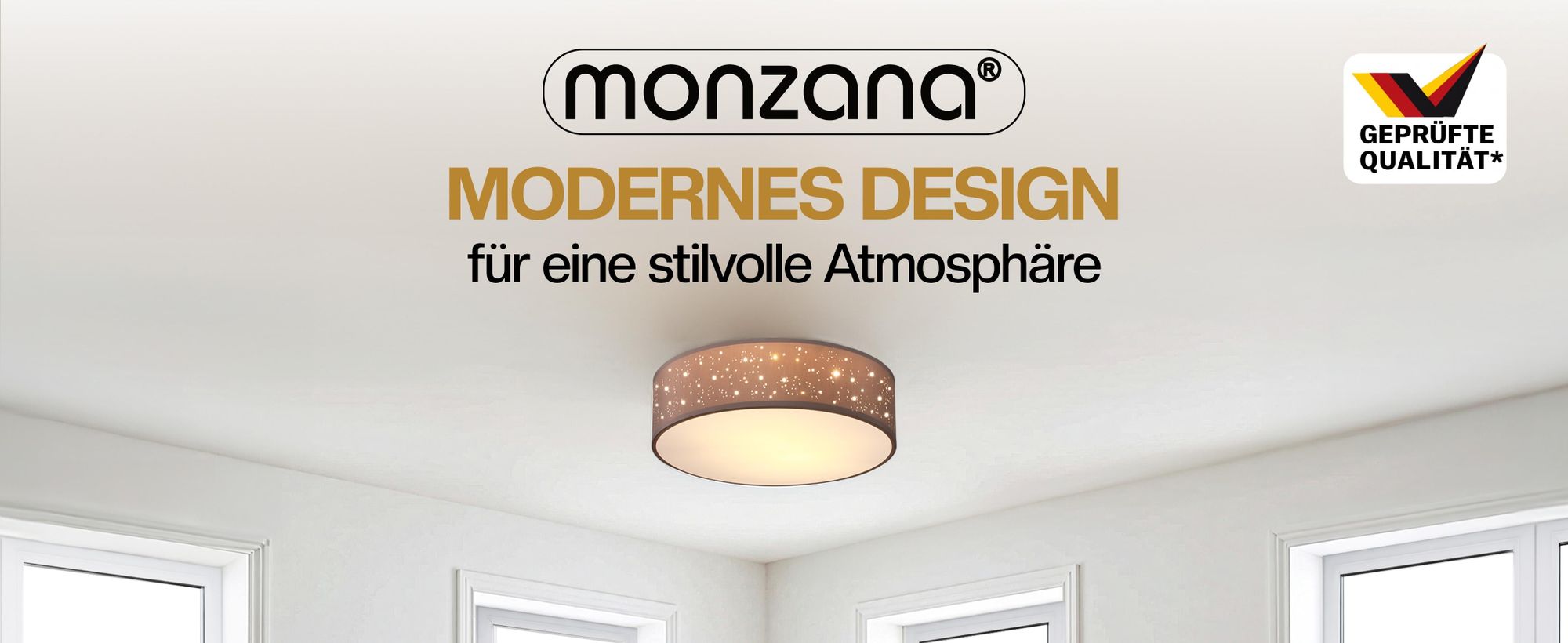 MONZANA® Deckenlampe Sternenhimmel Wohnzimmer Schlafzimmer E27 Taupe Rund 38cm Stoffschirm 2-Flammig 40W Küche Lampe Deckenleuchte Stoffdeckenlampe