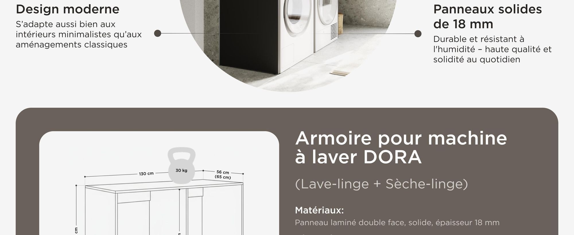 Armoire pour lave-linge de 130 cm