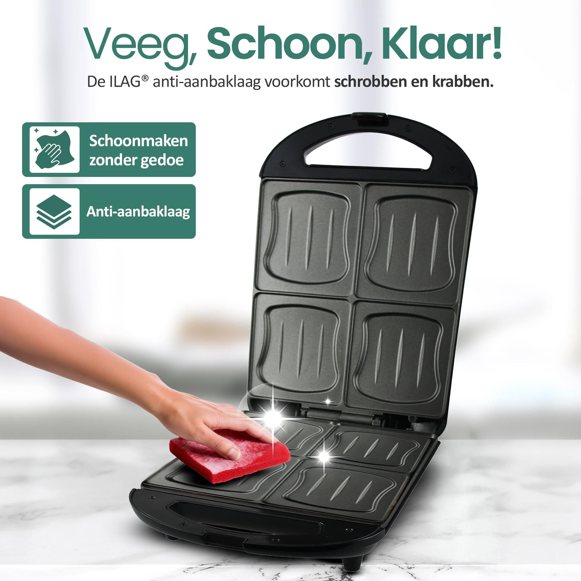 Emerio Tosti-ijzer XXL ST-111153.4 – Voor 4 Tosti’s – 1300 W – Extra Grote Bakplaten – RVS – Zwart