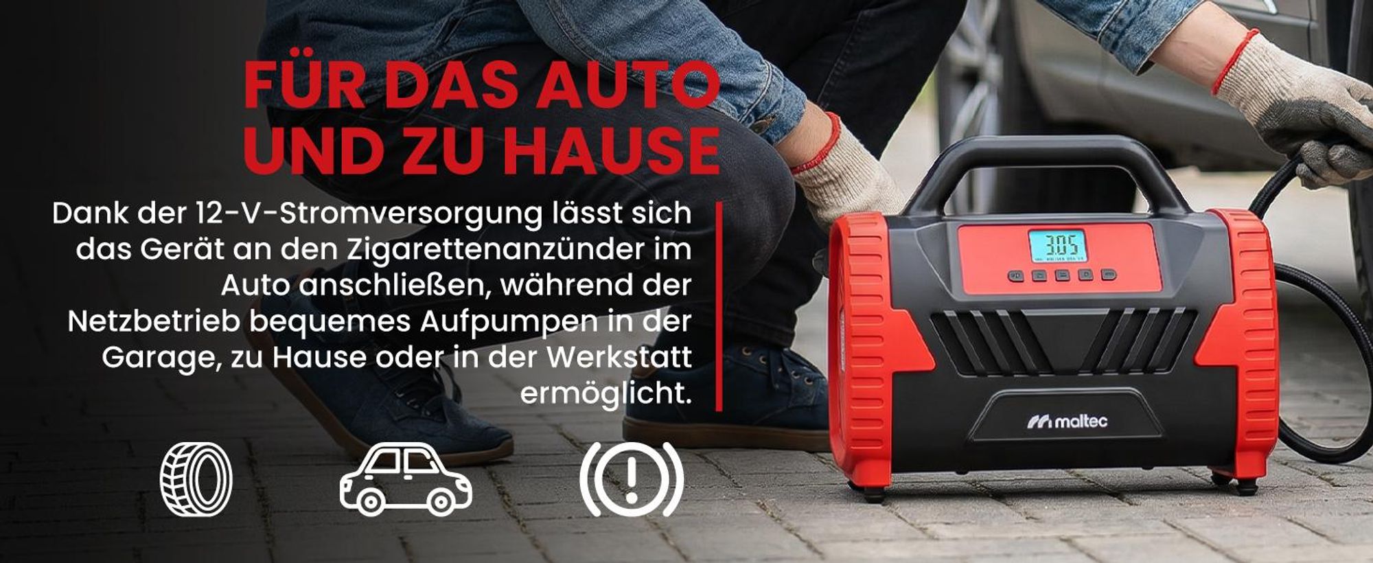 Autokompressor Digitaler Reifenfüller 150 PSI 12V/230V Luftpumpe mit LED für Auto Fahrrad Ball