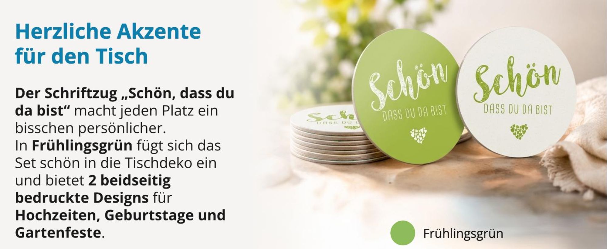 itenga 40x Bierdeckel Untersetzer "Schön dass du da bist" frühlingsgrün