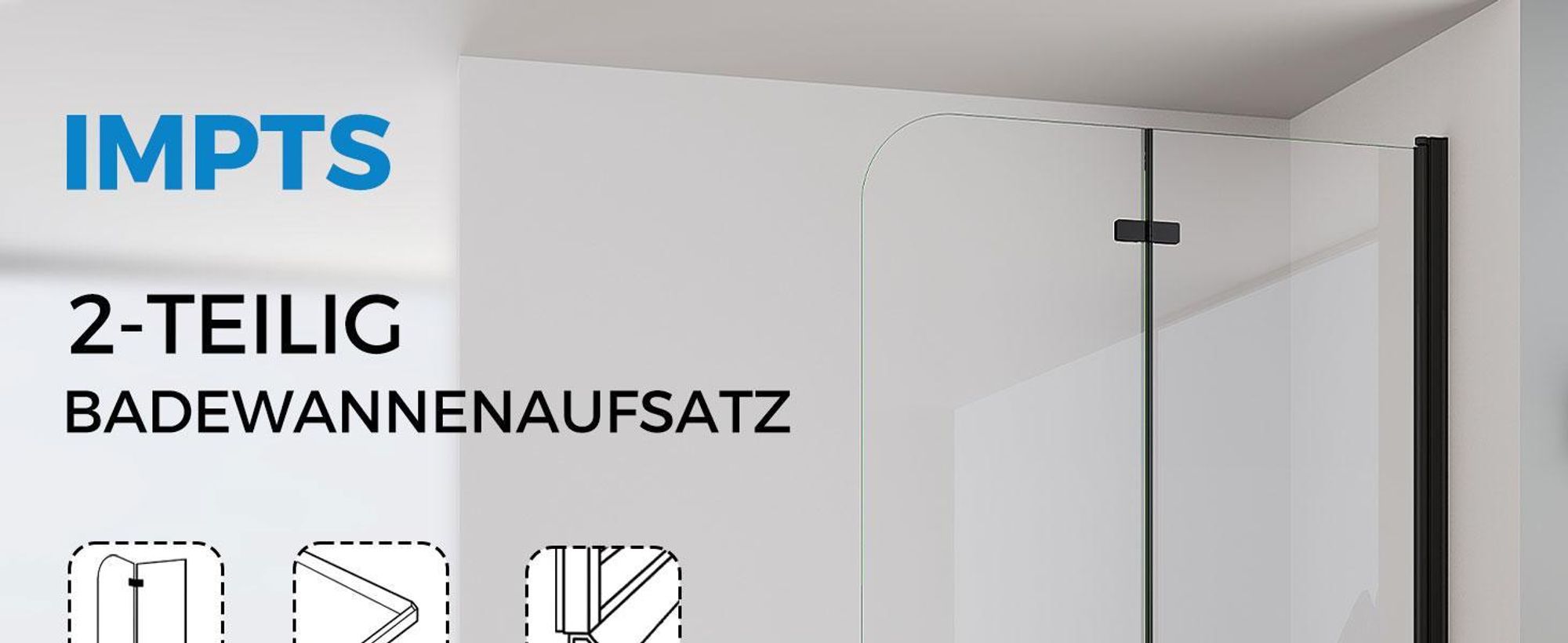 IMPTS Duschwand für Badewanne 110x140cm Faltbar Duschabtrennung 2-teilig Badewannenaufsatz ESG GLAS Badwannenfaltwand Schwarze, Klarglas