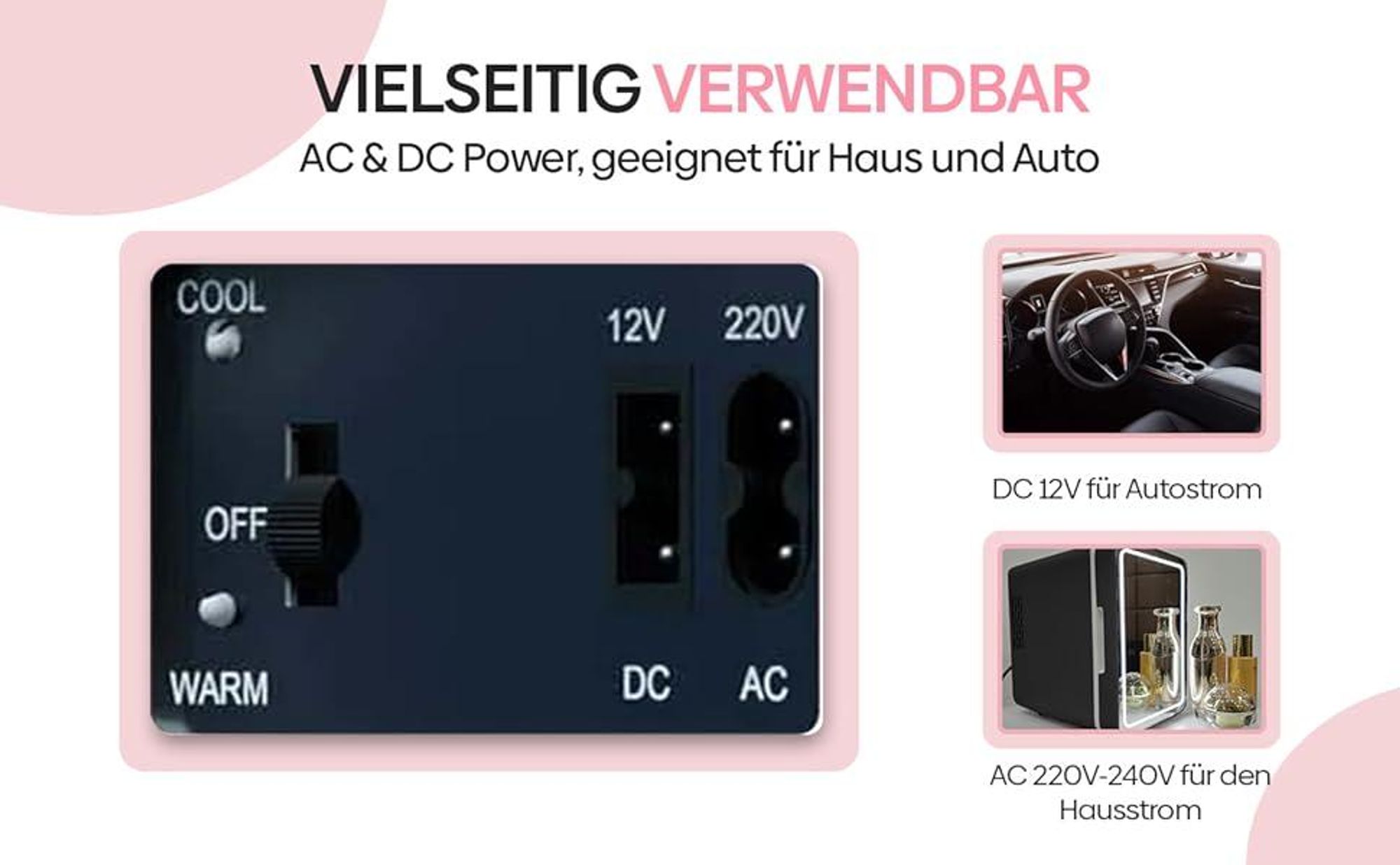 Olvy Kosmetik Kühlschrank 4 Liter, Tragbarer Mini Kühlschrank mit LED Spiegel, Klein Skincare Fridge, Kühl und Heiß für Zimmer, Schwarz