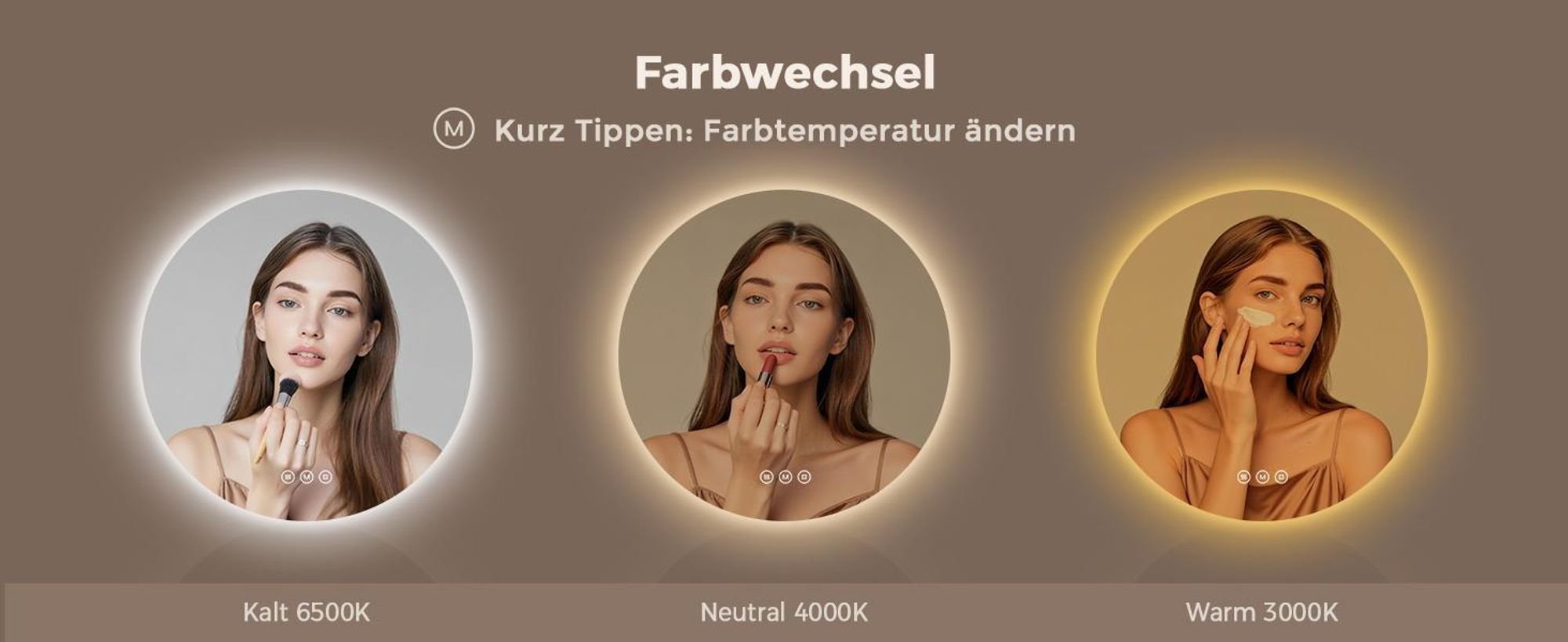 Badspiegel mit Beleuchtung Rund 80 cm, S'AFIELINA LED Spiegel, dimmbar, 3 Lichtfarben, Antibeschlag, Touch, Speicherfunktion, IP65,wasserdicht für Bad