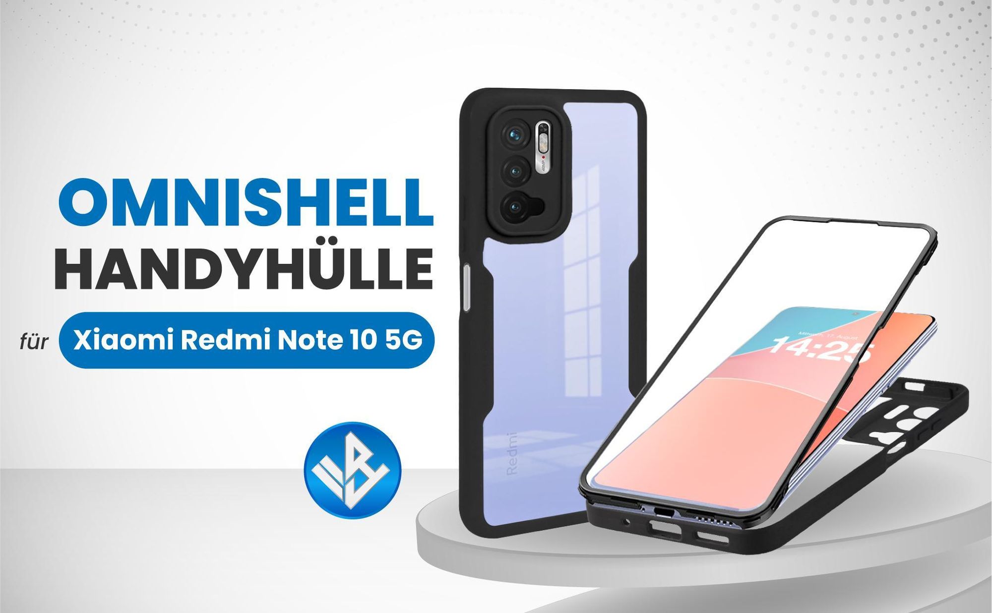 Schwarze 360 Grad Hülle für Xiaomi Redmi Note 10 5G mit Kameraschutz