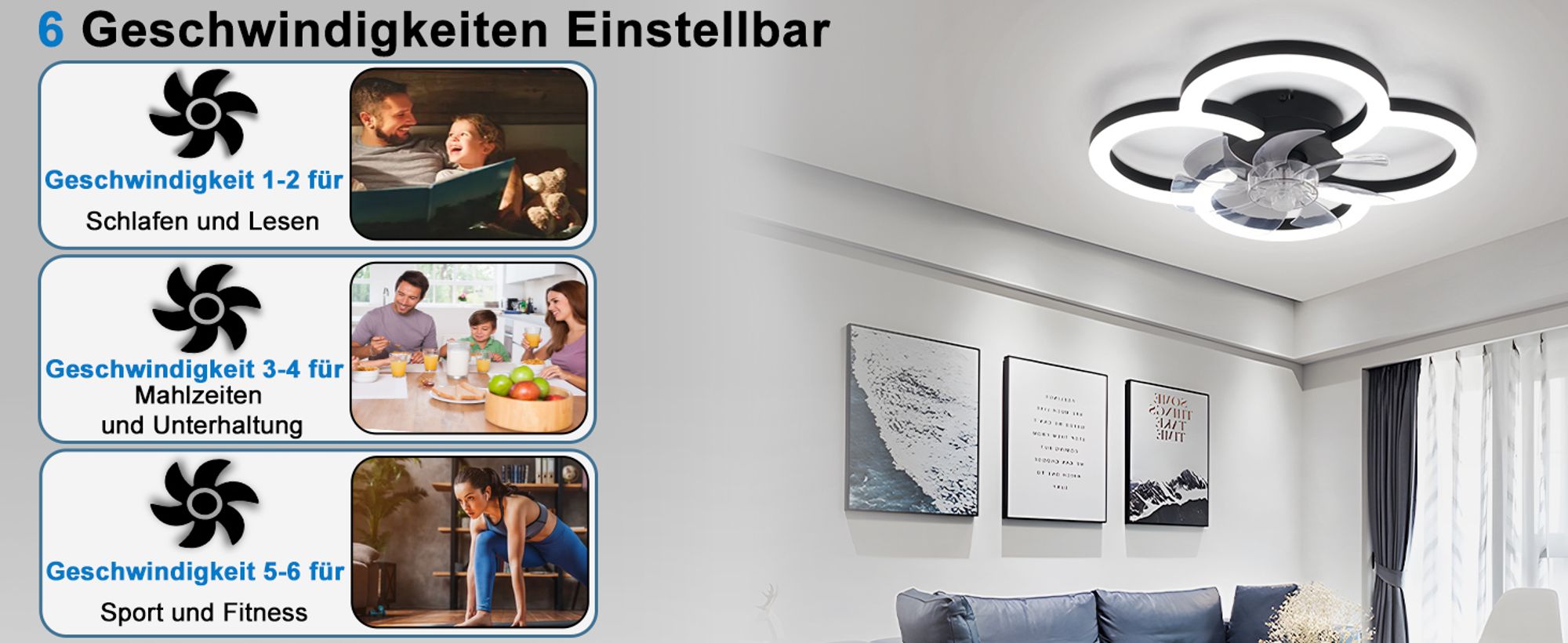 ZMH LED Deckenventilator Mit Beleuchtung Leise Deckenlampe 6 Gang Timer Ventilator Fernbedienung Dimmbar Deckenventilatoren 40W für Küche Esszimmer