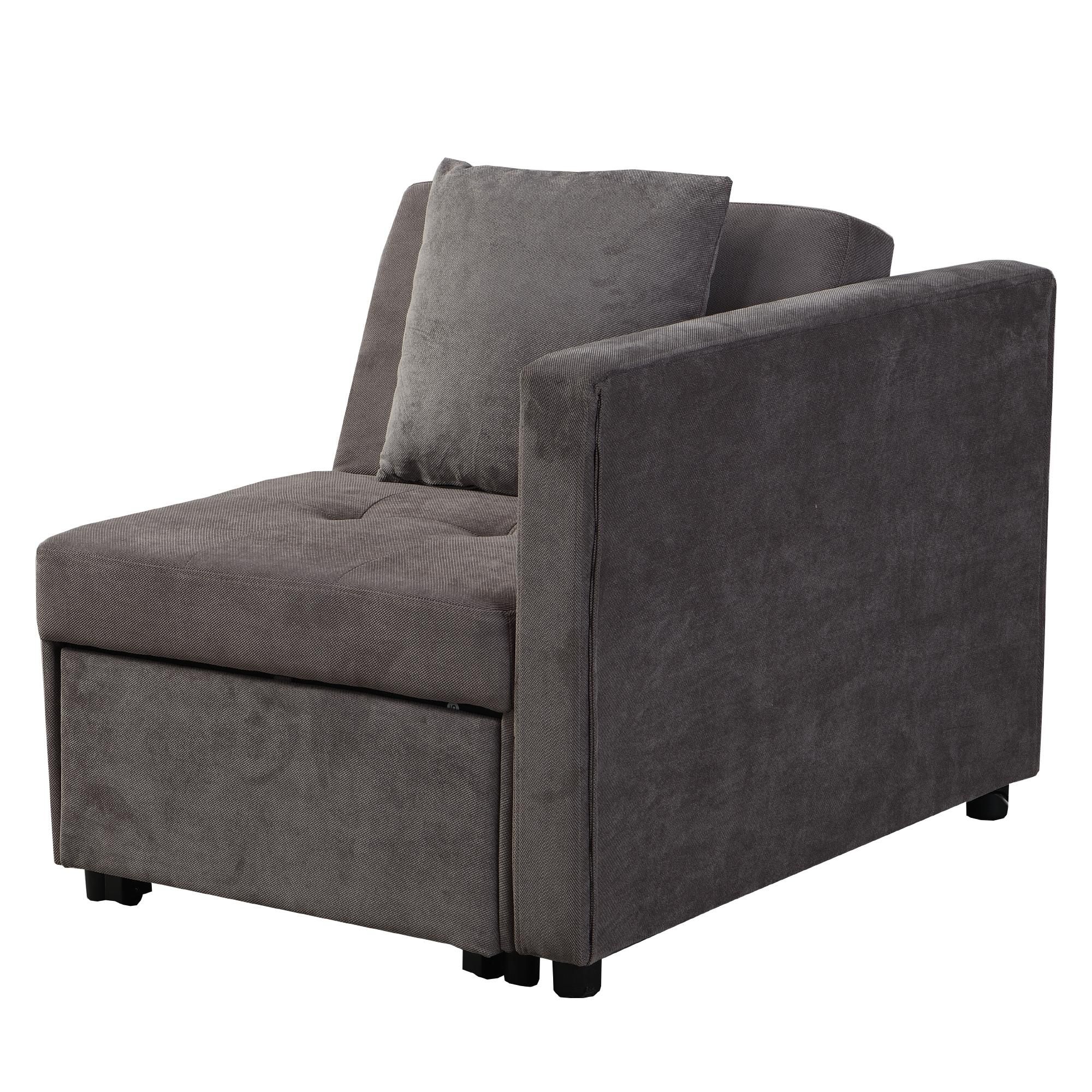 Flieks Schlafsofa mit Ladefunktion und Led, Polstersofa Sessel mit Kissen und Verstellbare Rückenlehne, Tagesbett Daybed, Leinen, Grau