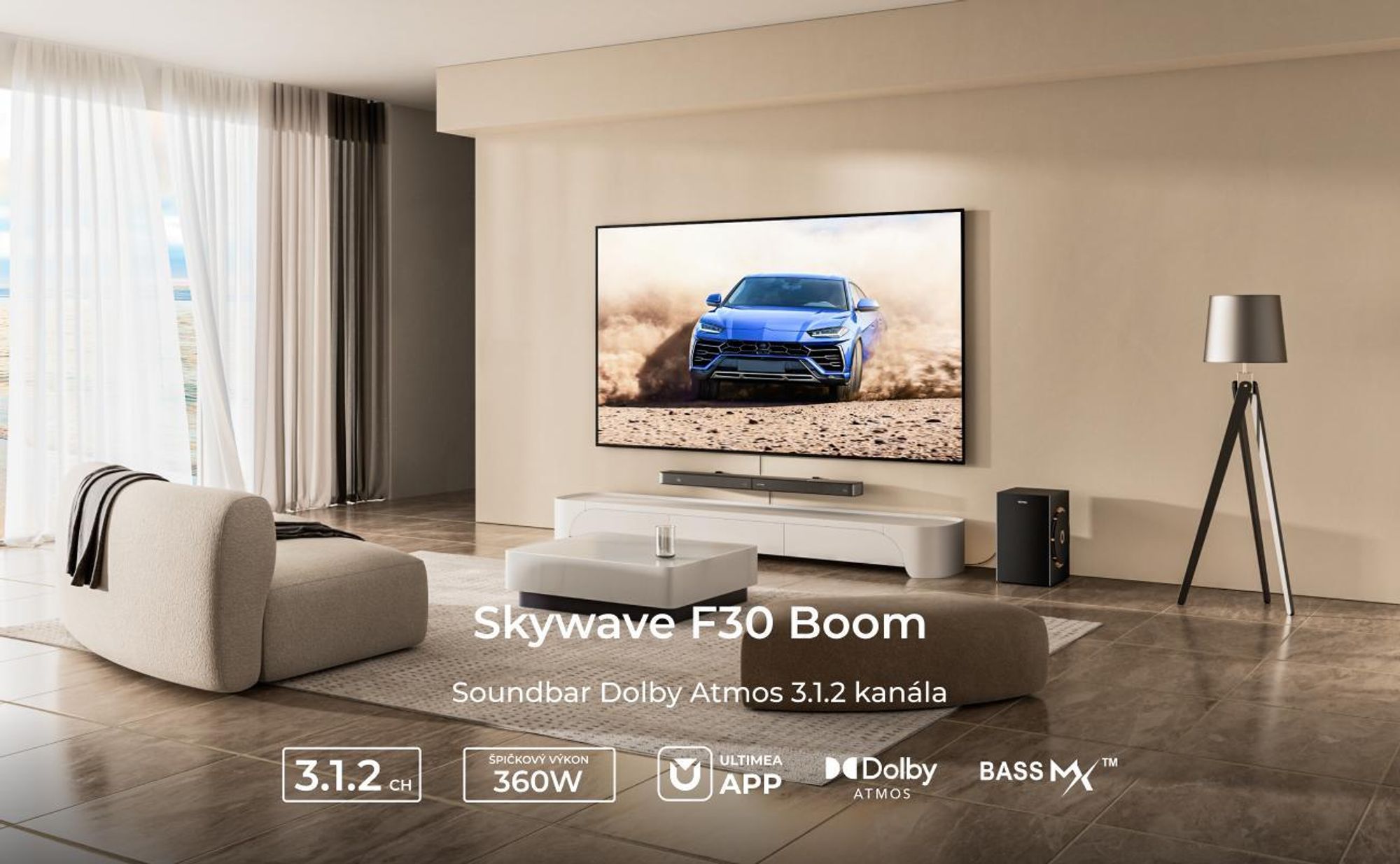 ULTIMEA 3.1.2-kanálový soundbar s Dolby Atmos, priestorový systém pre TV so 6,5-palcovým subwooferom, Bluetooth 5.4, HDMI eARC, 360 W, Skywave F30 Boom