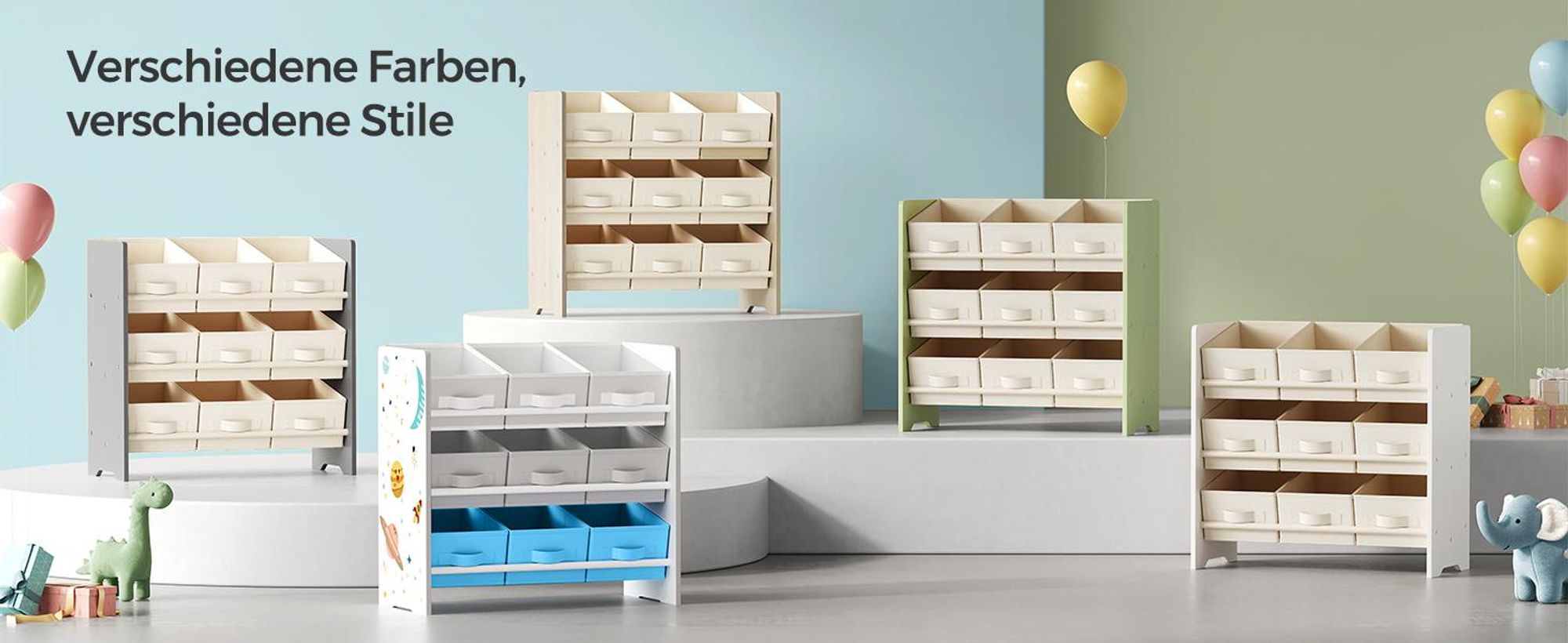 SONGMICS Kinderregal, mit 9 Aufbewahrungsboxen aus Vliesstoff, geräumig, taubengrau