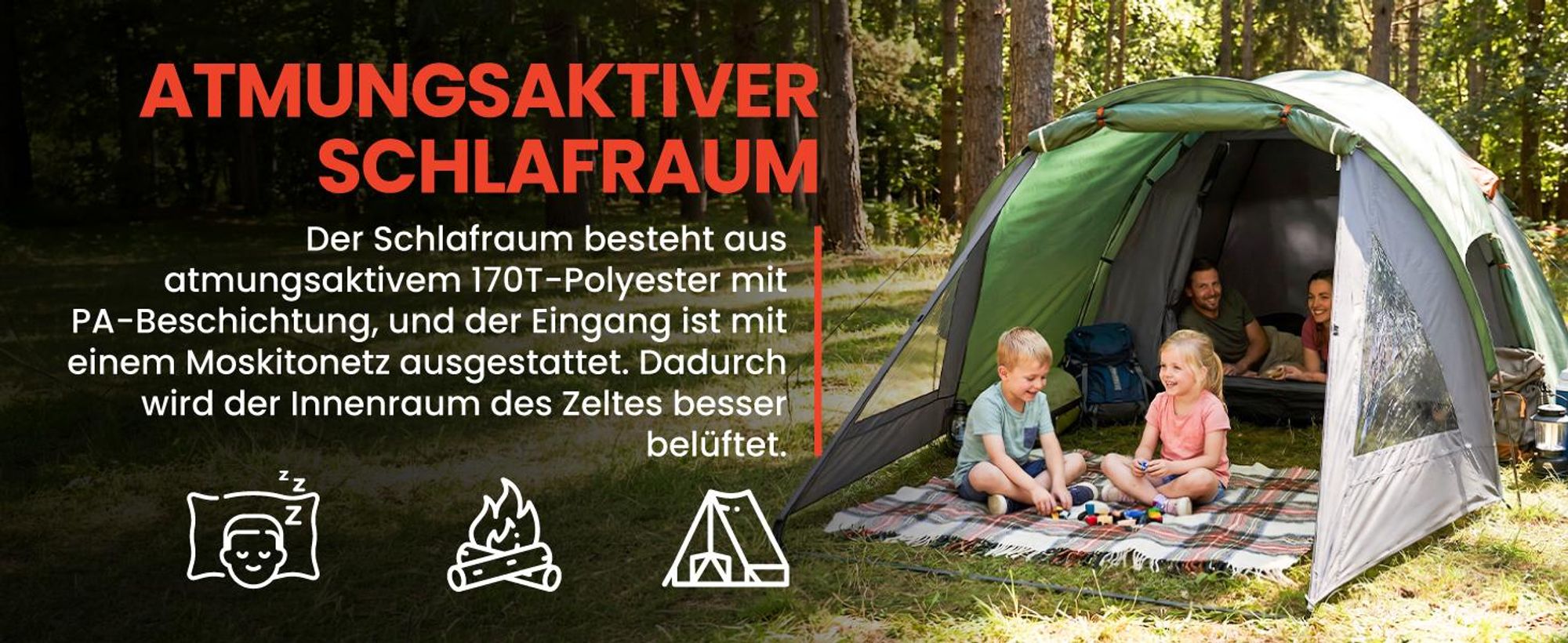 Campingzelt für 4 Personen Familienzelt mit Vorraum Moskitonetz 440x250x150 cm