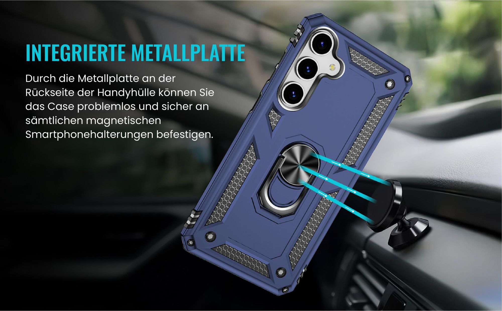 Bumper für Samsung Galaxy S25 in Blau mit Metallplatte