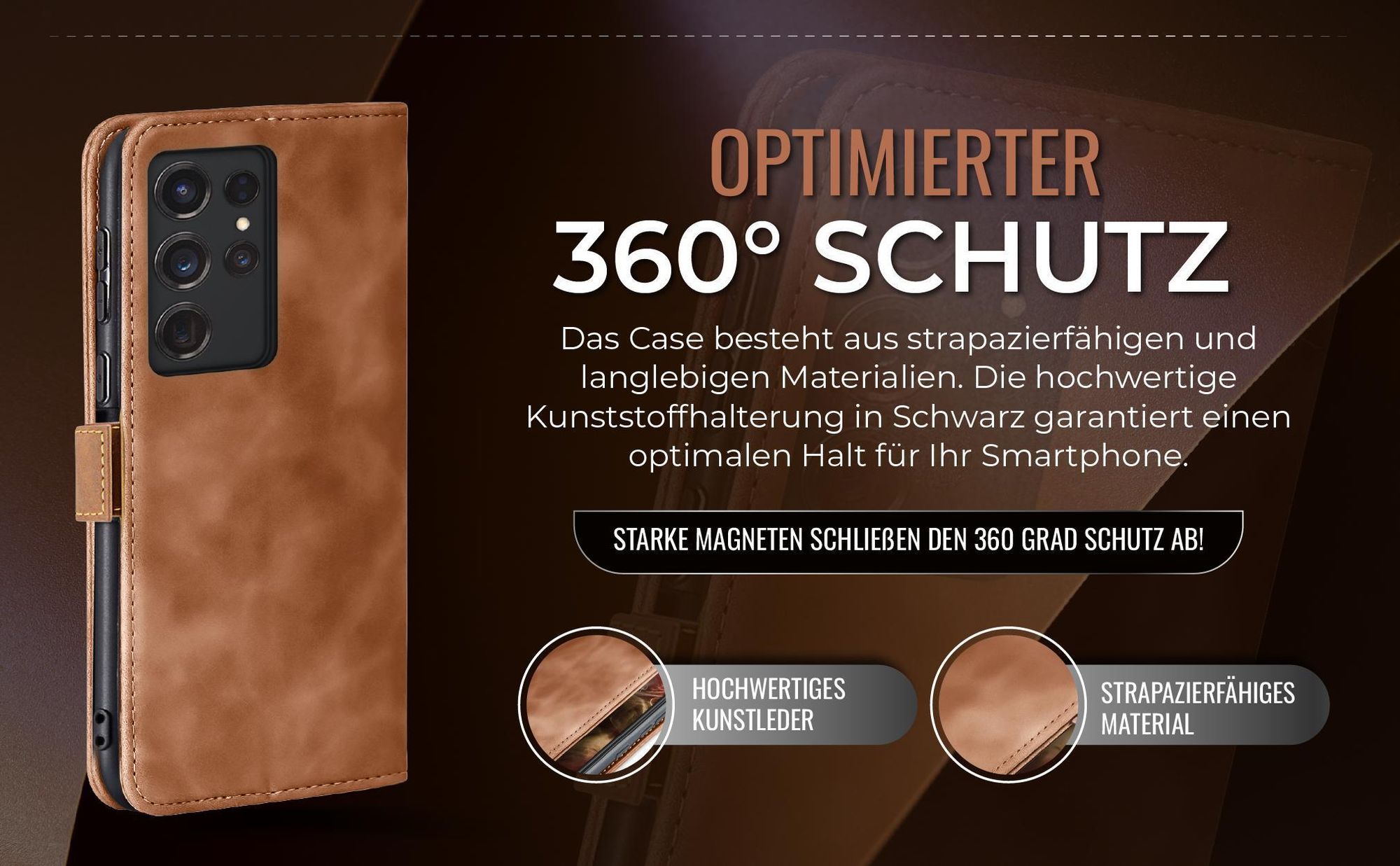 Hellbraune Handyhülle für Samsung Galaxy S24 Ultra mit 360 Grad Schutz