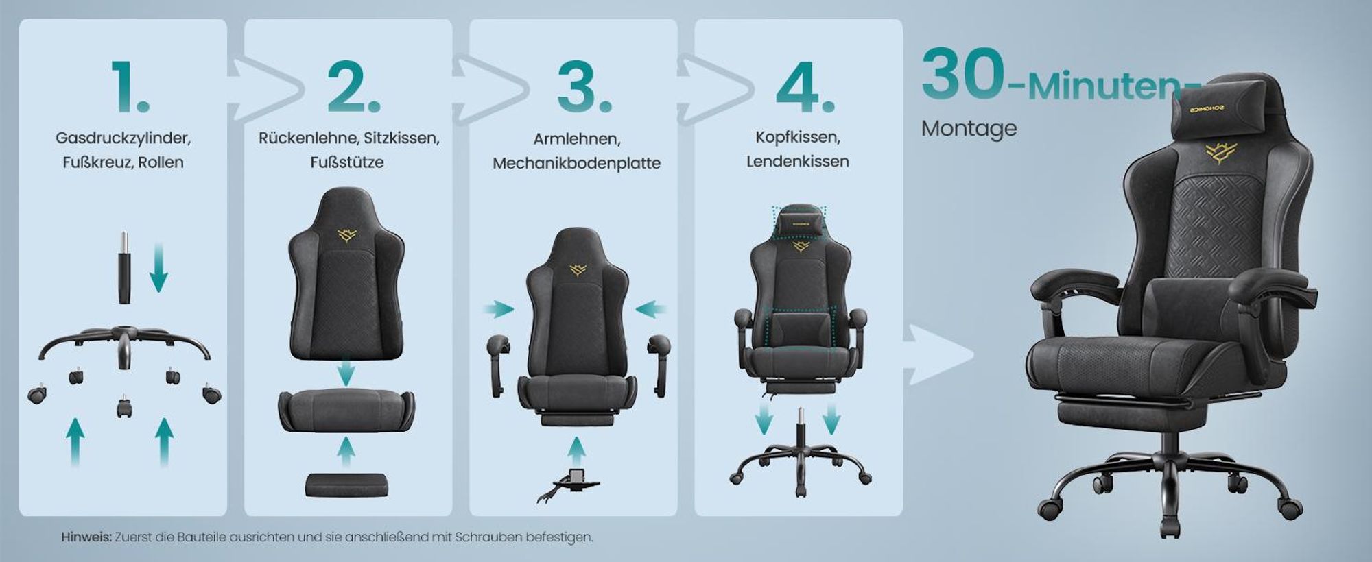 SONGMICS Gaming-Stuhl, Bürostuhl, Schreibtischstuhl, ergonomischer Gaming-Sessel