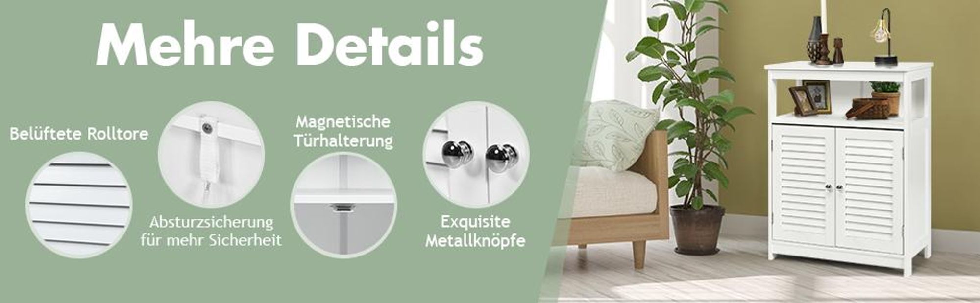 COSTWAY Badezimmer Schrank Aufbewahrungsschrank mit 2 Rollladentüren für Bad Küche Wohnzimmer Weiß