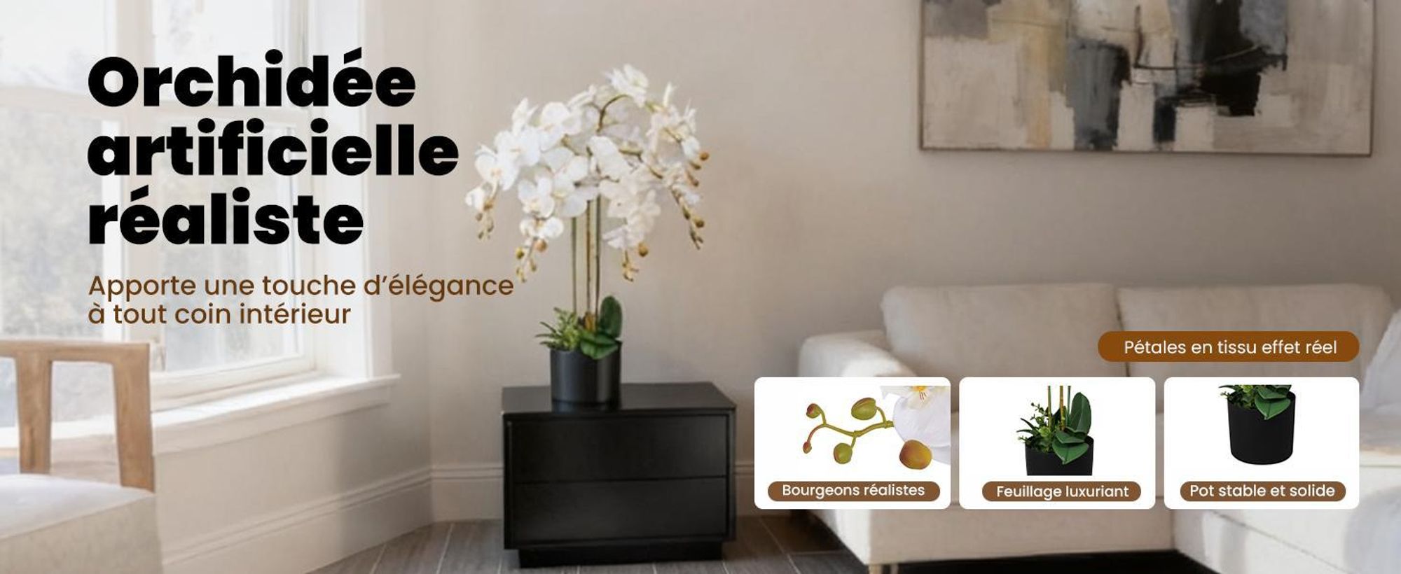 vidaXL Orchidée artificielle avec pot 75 cm blanc