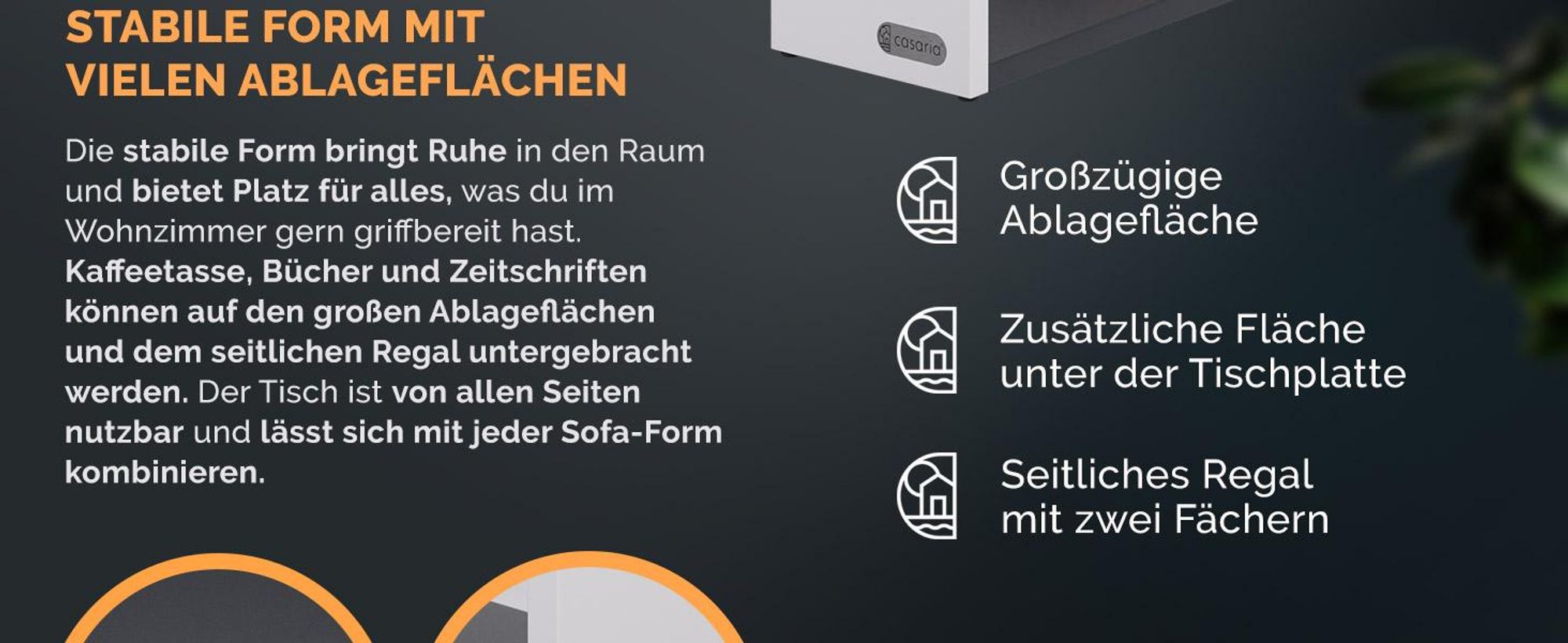 CASARIA Couchtisch mit Stauraum Weiß Anthrazit