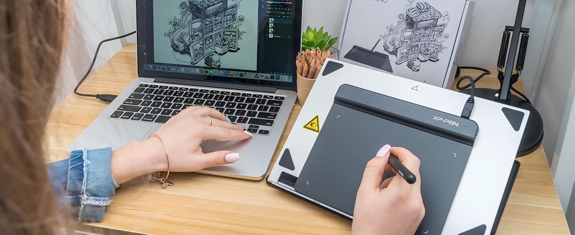 XPPen G640 6 x 4 Zoll Drawing Tablet Grafiktablett Pen Tablet OSU! Spielen Batteriefreier Stift zum Fernunterricht Home-Office 20 Ersatz Nibs